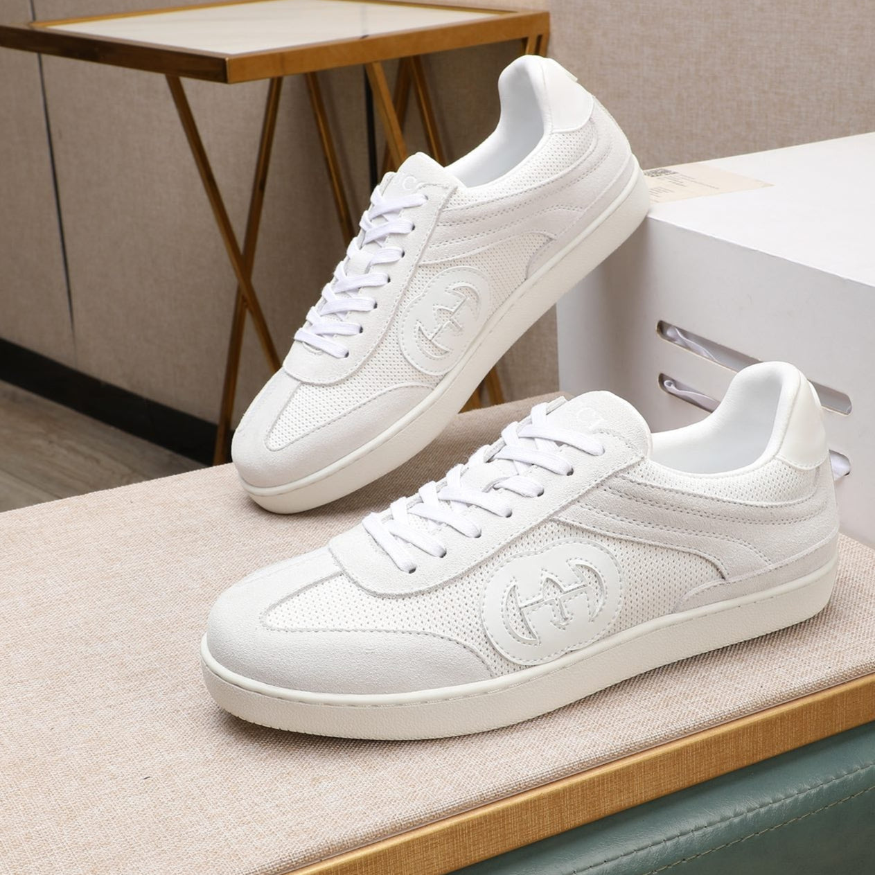 GG Men's G75 Sneaker White Mesh Suede 477880