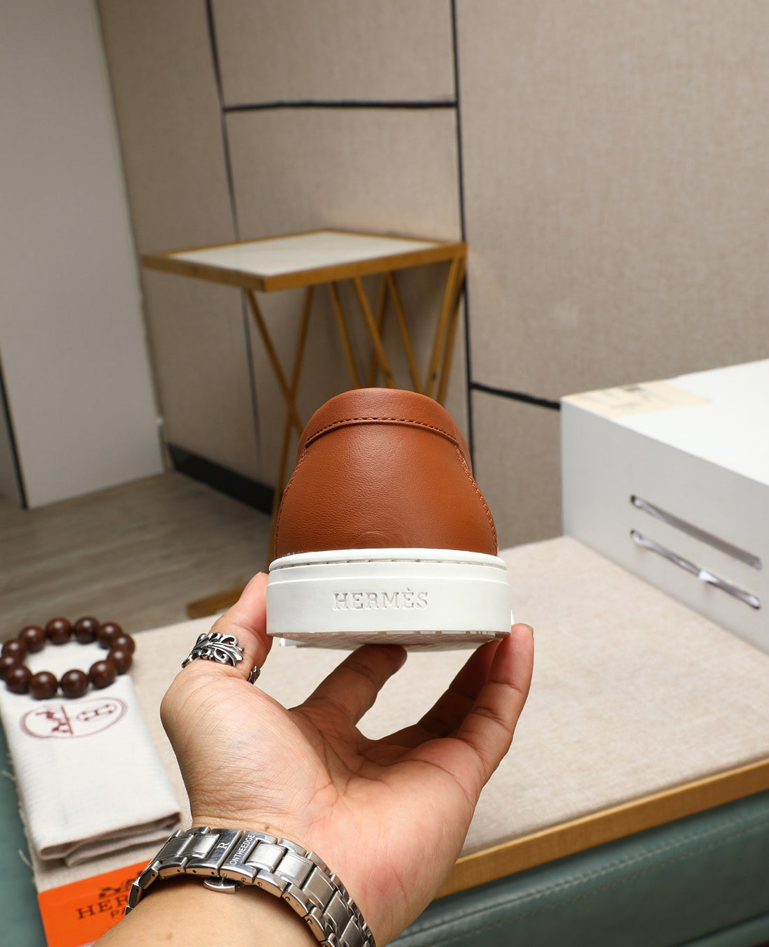 HM Men's Game Slip-on Beige Brown Denim Cowhide 712267