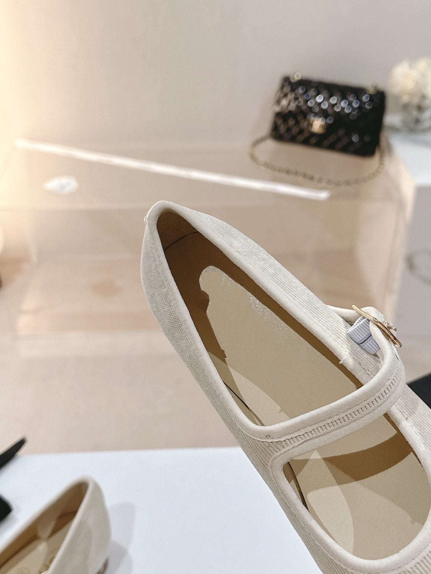 mary jane flat light pink corduroy