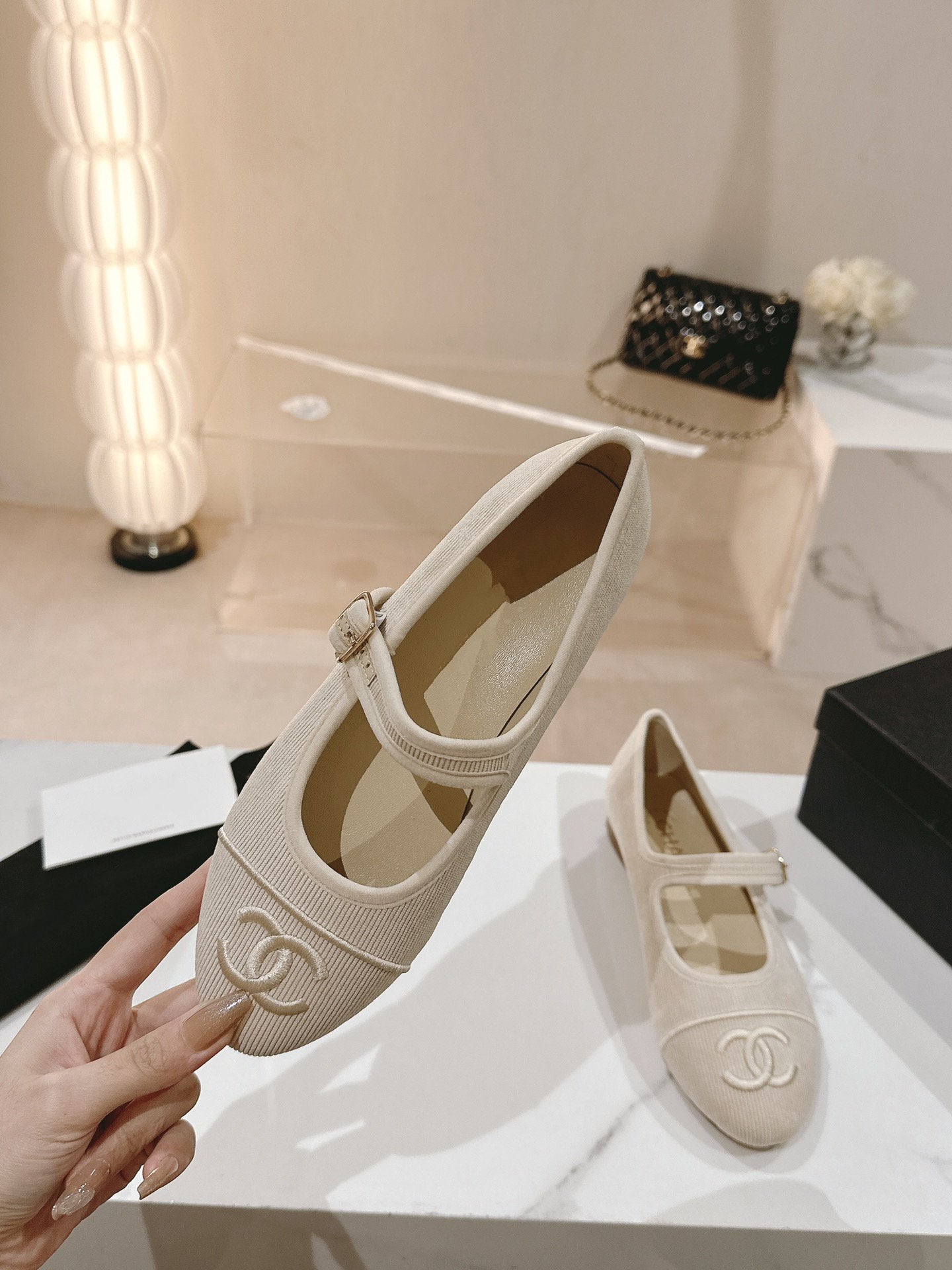 mary jane flat light pink corduroy