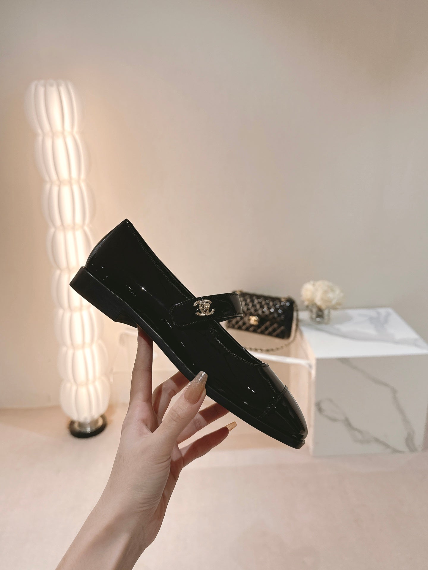 mary jane flat black patent calfskin