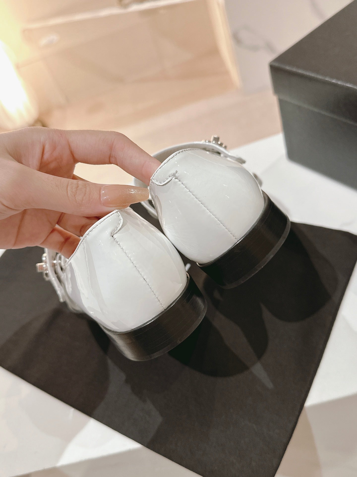 mary jane flat white black patent calfskin