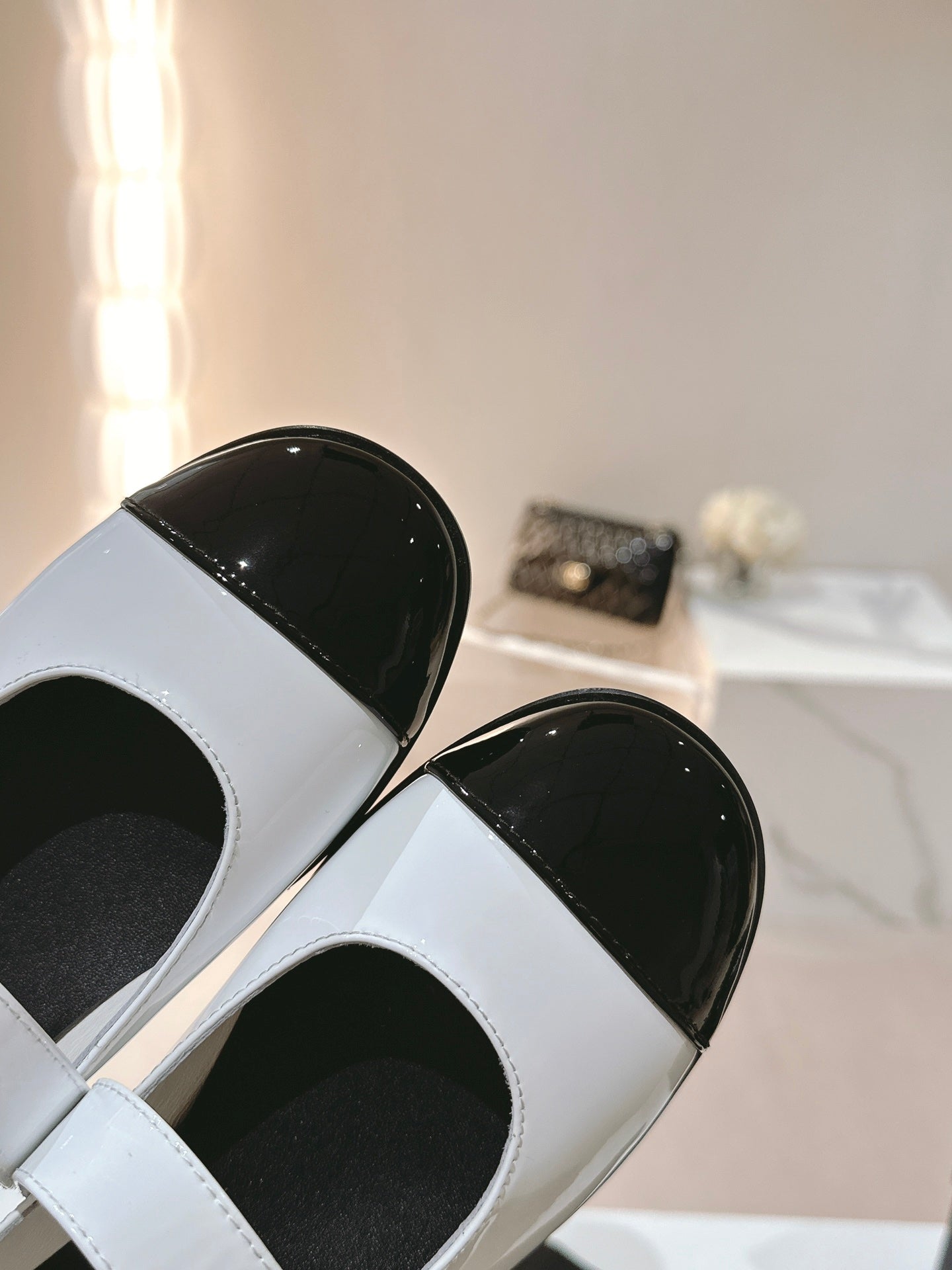 mary jane flat white black patent calfskin