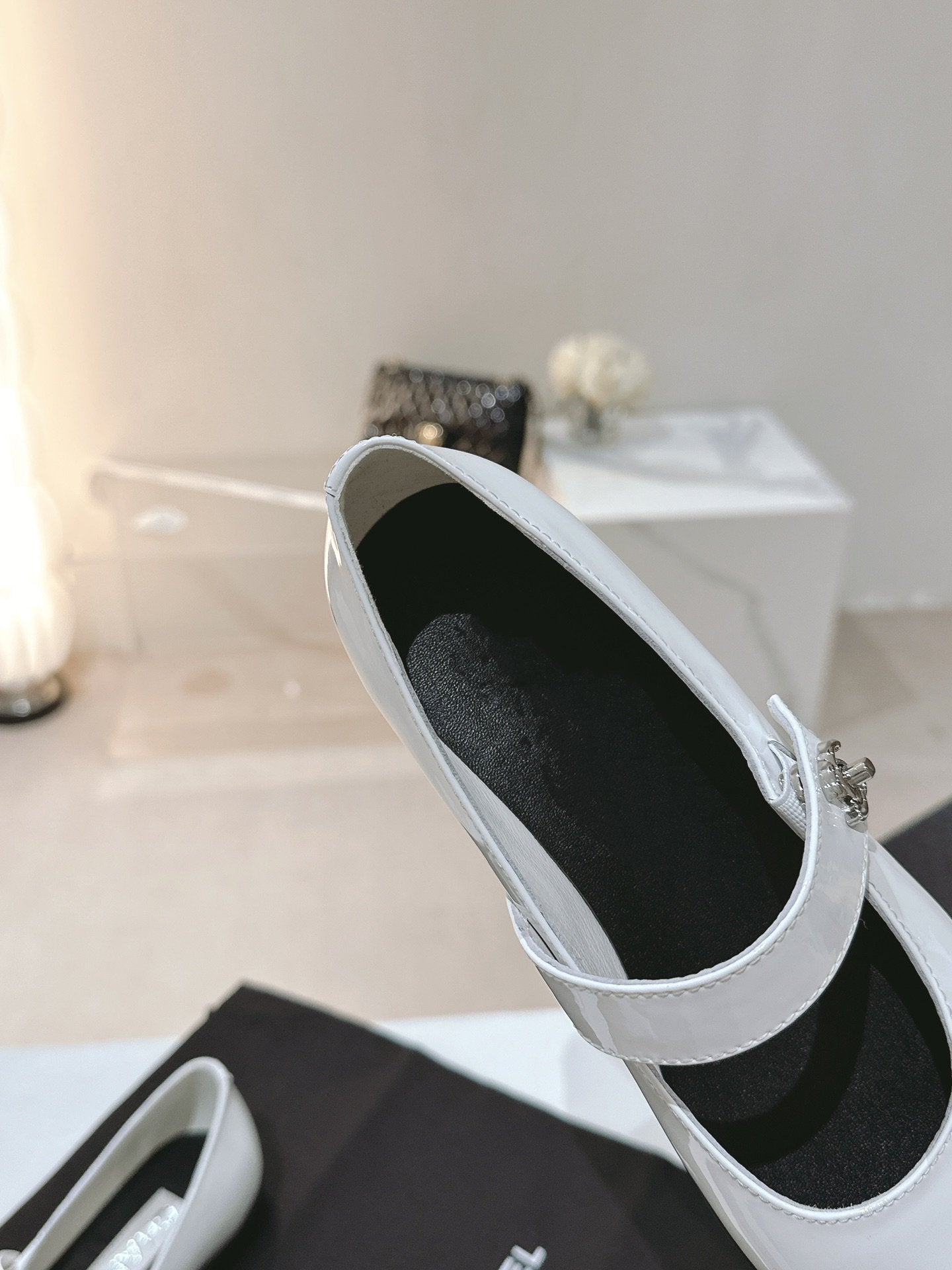 mary jane flat white black patent calfskin