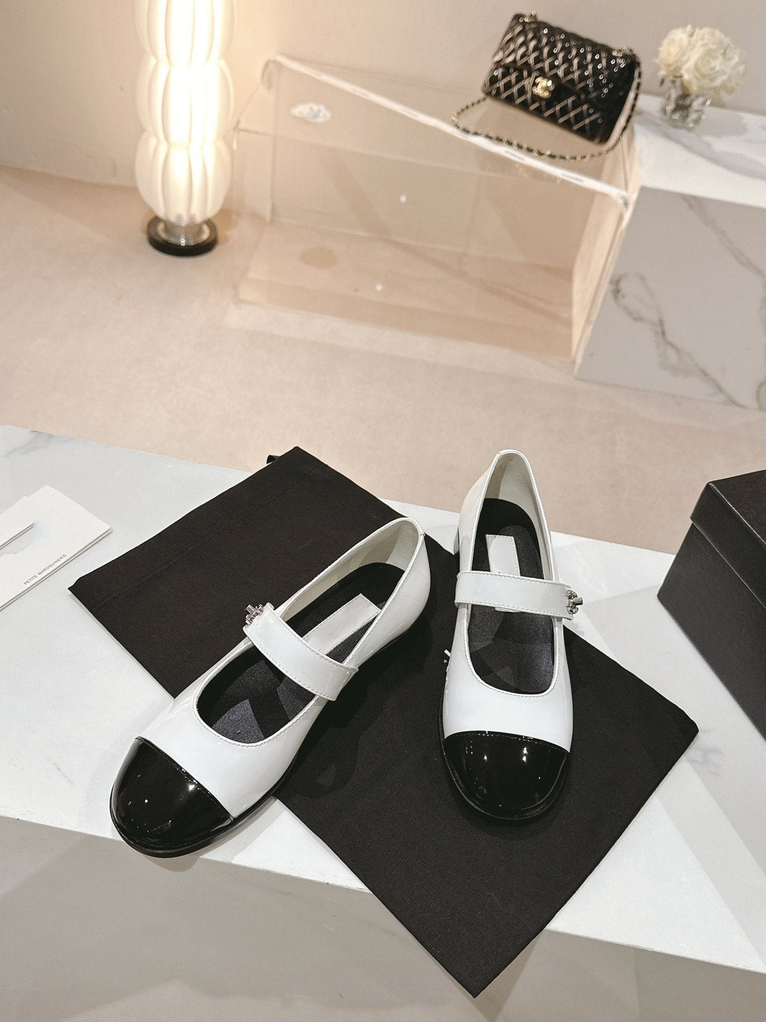 mary jane flat white black patent calfskin