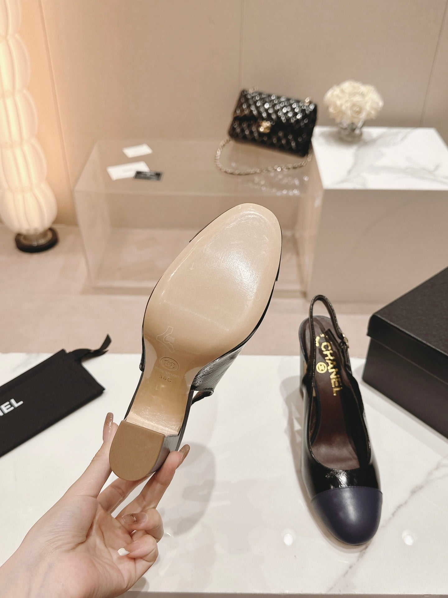 CC 24P SLINGBACKS 95MM BLACK NAVY LAMBSKIN