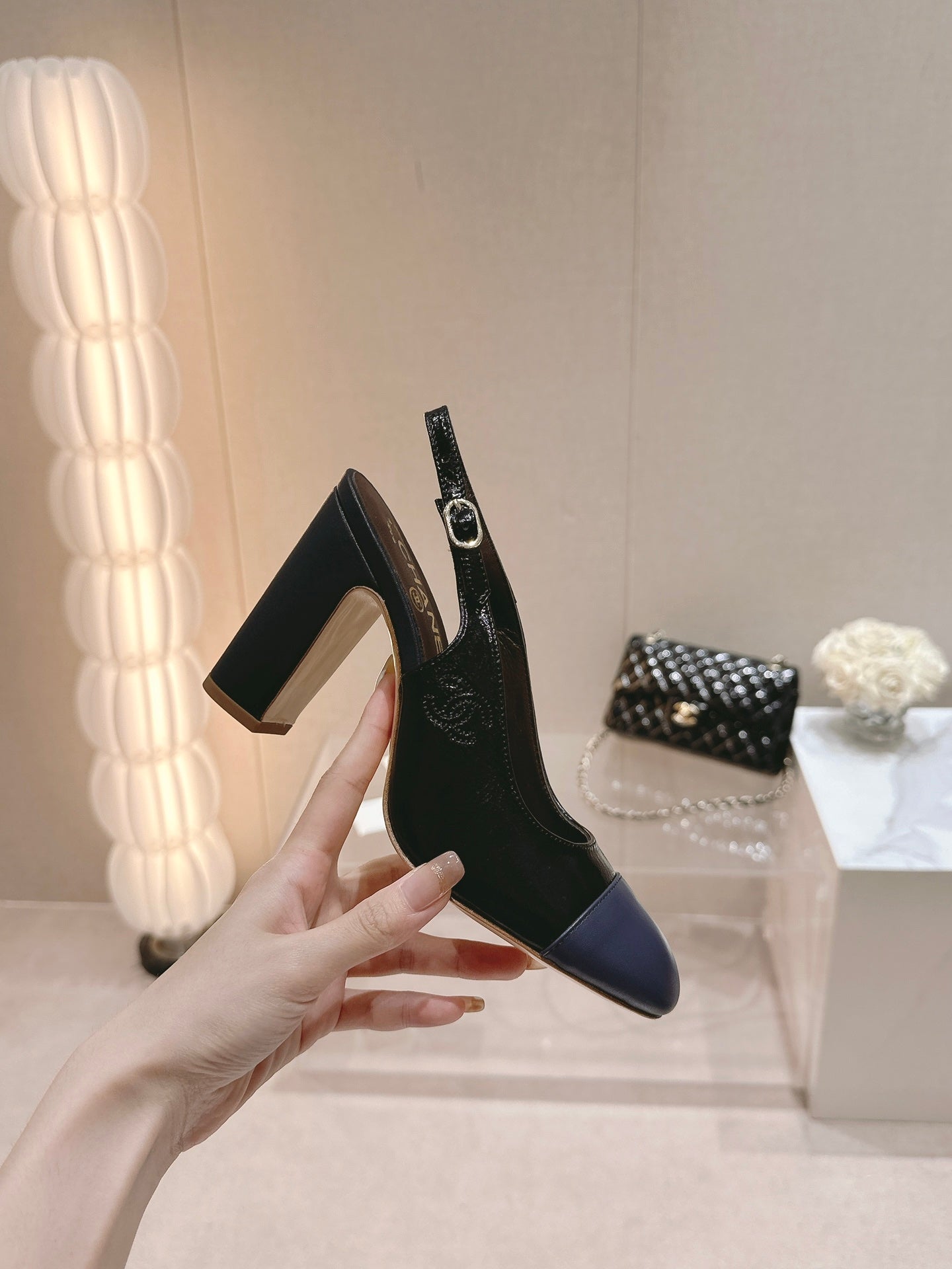 CC 24P SLINGBACKS 95MM BLACK NAVY LAMBSKIN