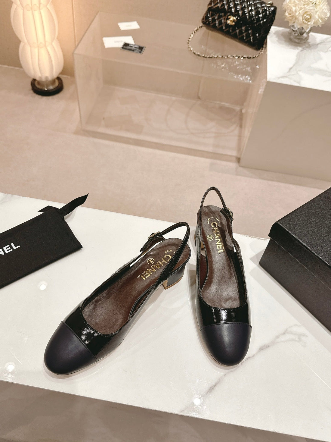 CC 24P SLINGBACKS 45MM BLACK NAVY LAMBSKIN