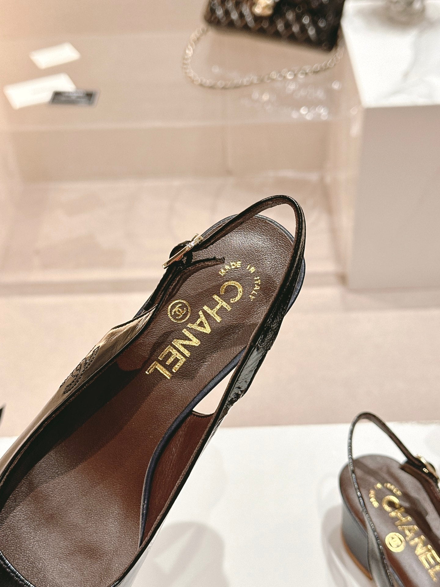 CC 24P SLINGBACKS 45MM BLACK NAVY LAMBSKIN