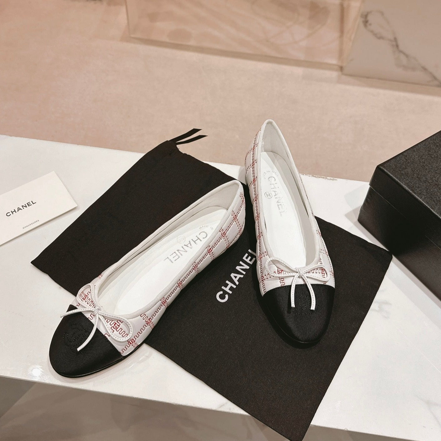 ballet flats white red lambskin embroidery grosgrain