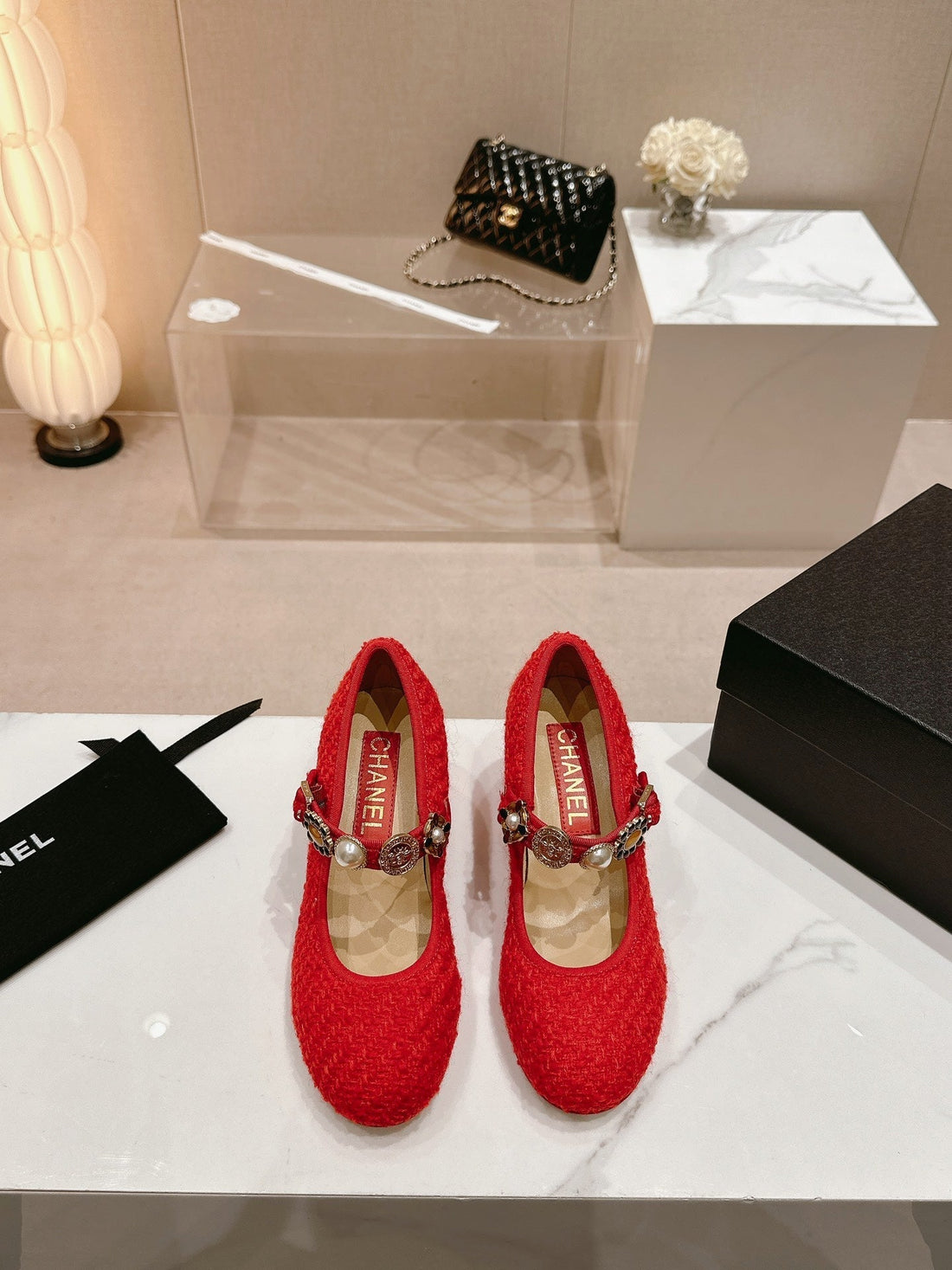 MARY JANE SHOES RED PINK WOOL TWEED