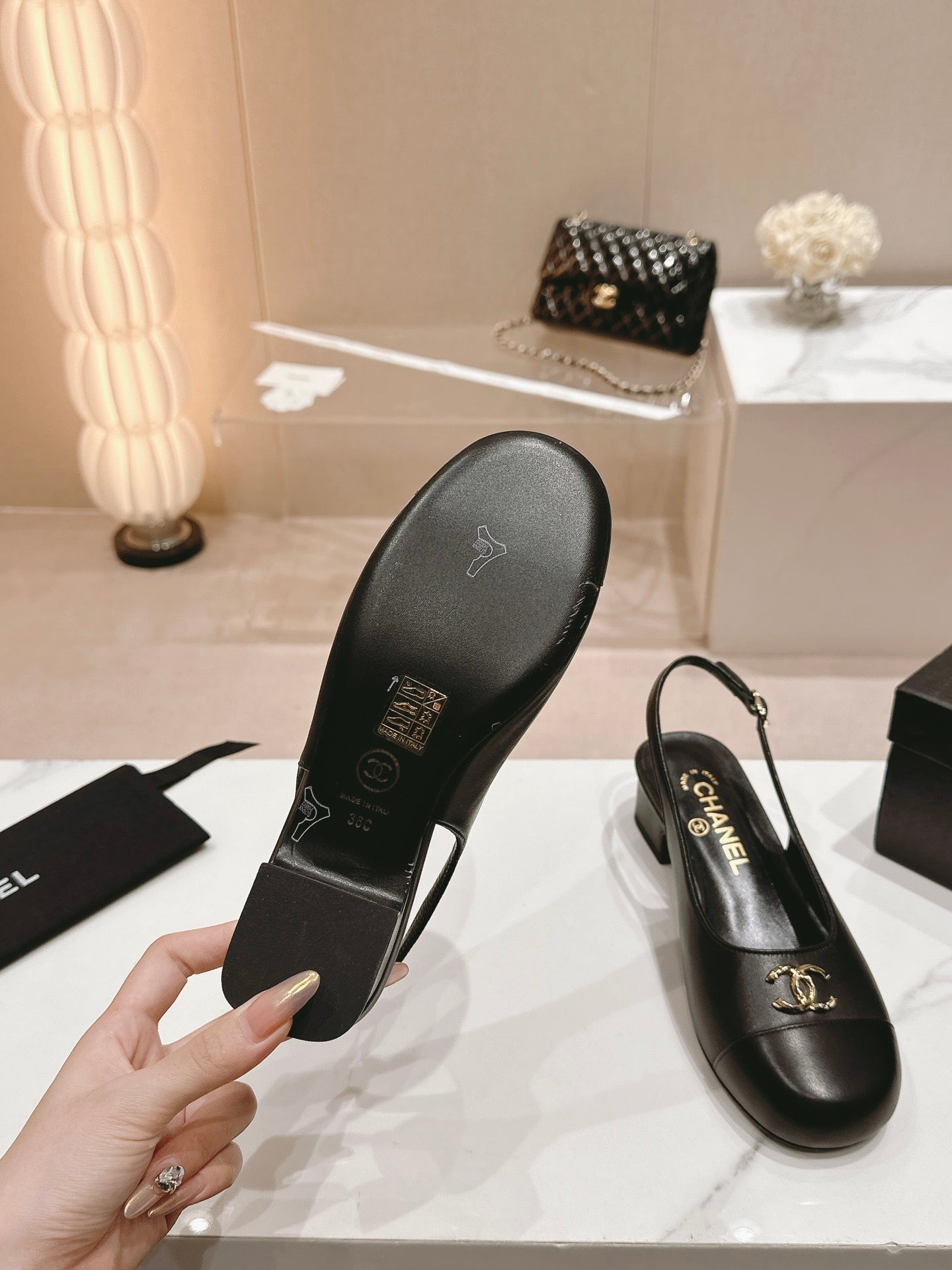 CC 2024 SLINGBACKS 40MM BLACK LAMBSKIN