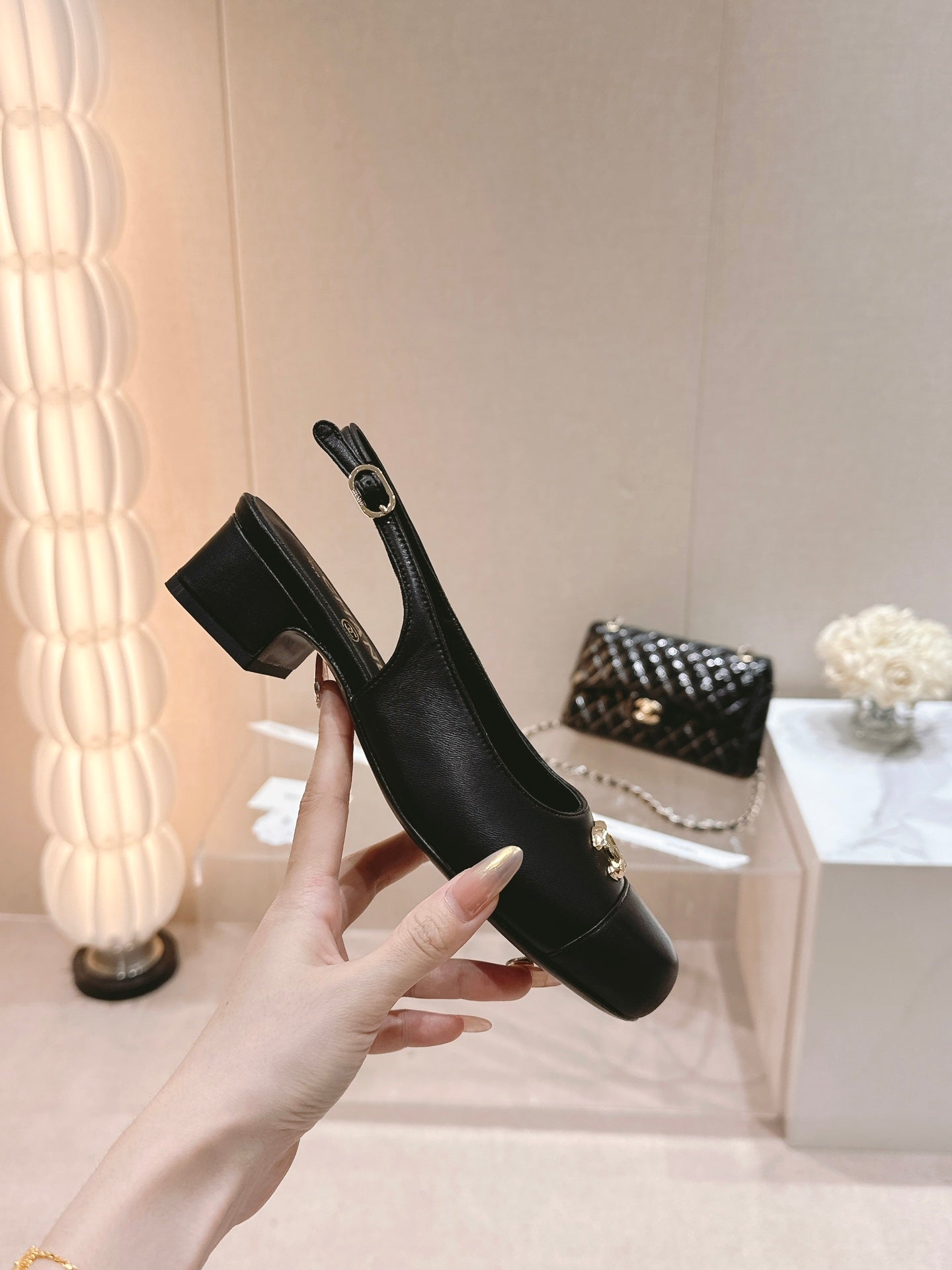 CC 2024 SLINGBACKS 40MM BLACK LAMBSKIN