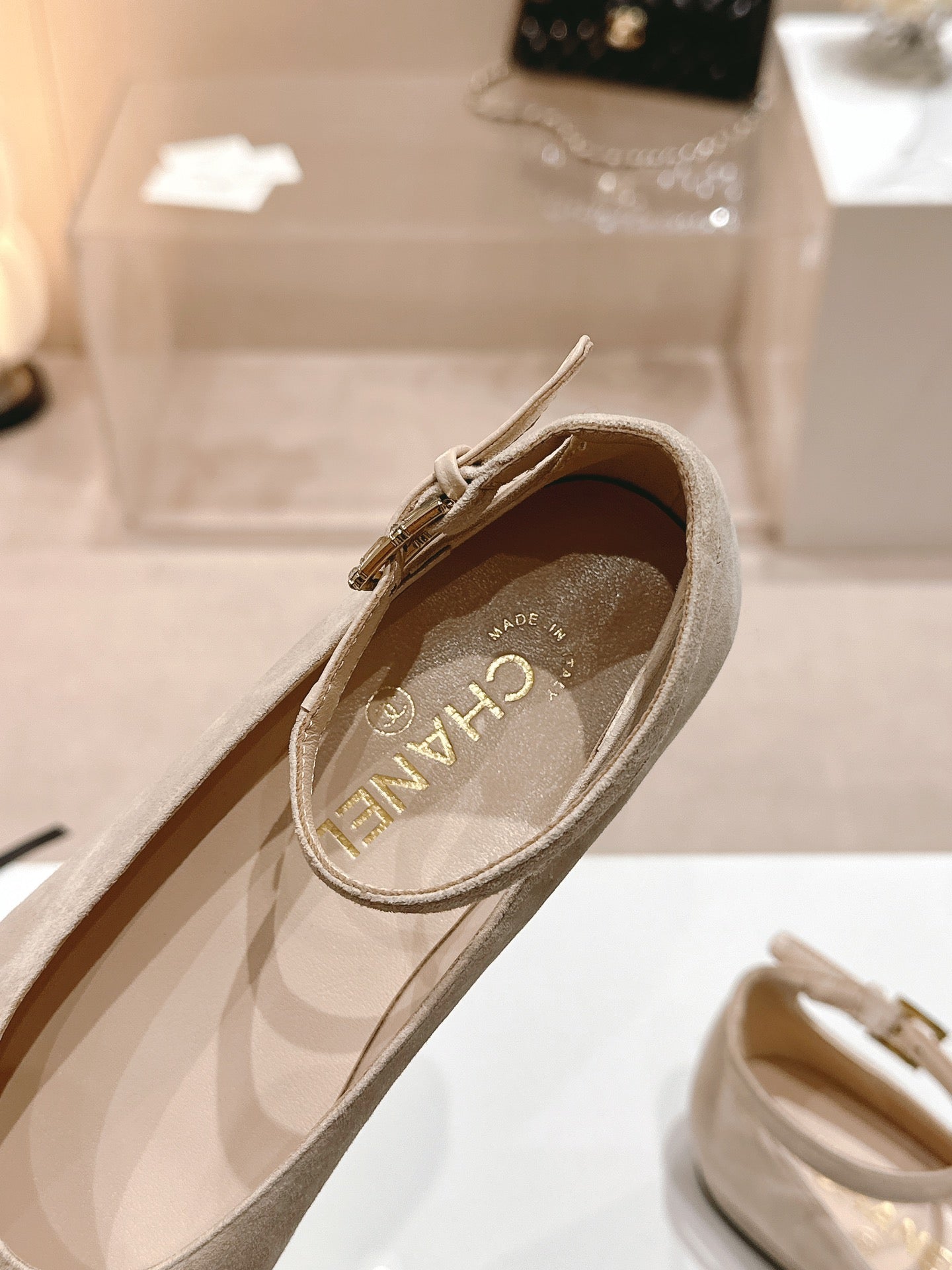 CC Mary Jane Beige Bow Tie Velvet And Lambskin