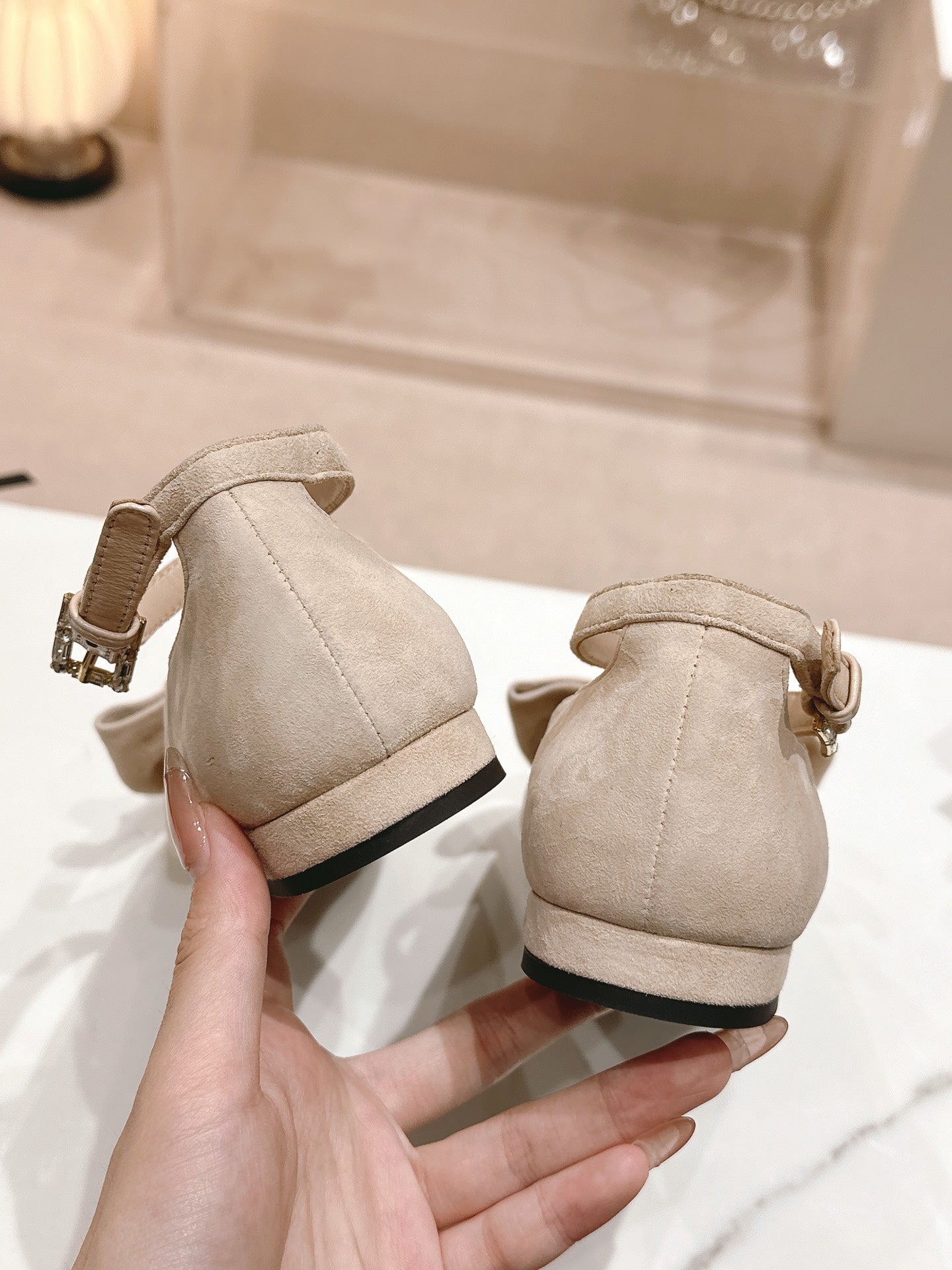 CC Mary Jane Beige Bow Tie Velvet And Lambskin