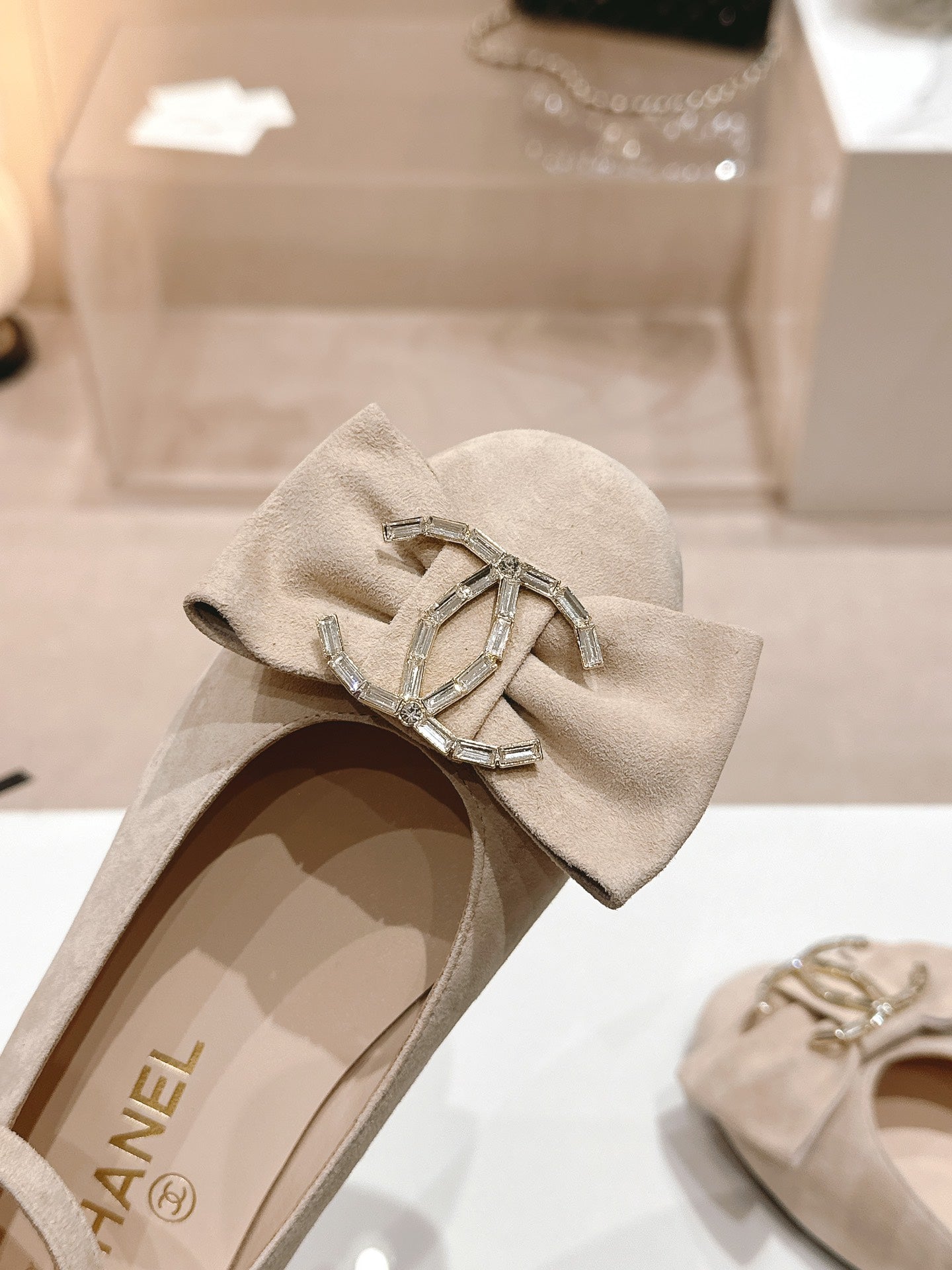 CC Mary Jane Beige Bow Tie Velvet And Lambskin