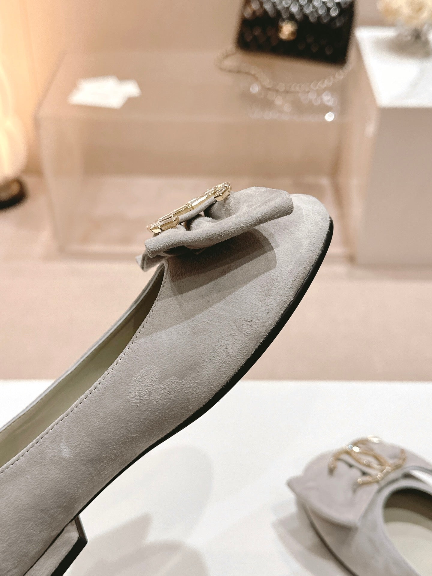 CC Mary Jane Grey Bow Tie Velvet And Lambskin