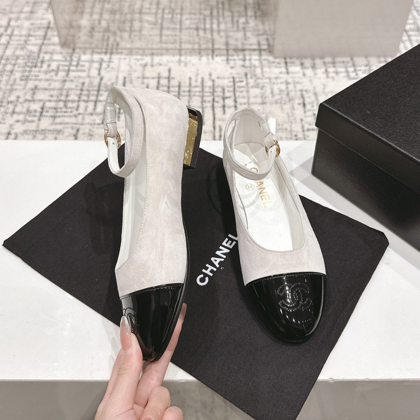 CC Mary Jane White Suede And Cowhide