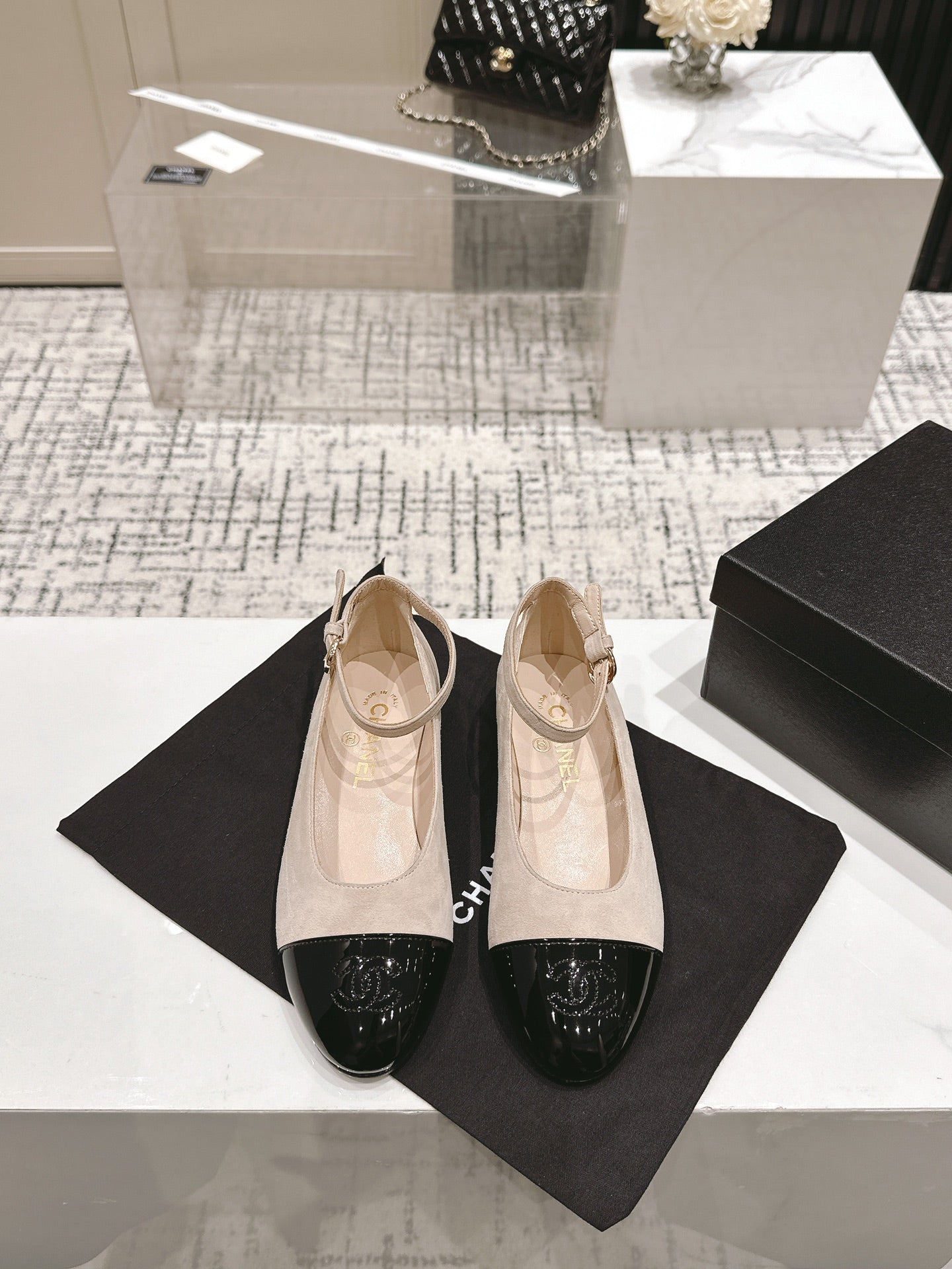 CC Mary Jane Milky Beige Suede And Cowhide