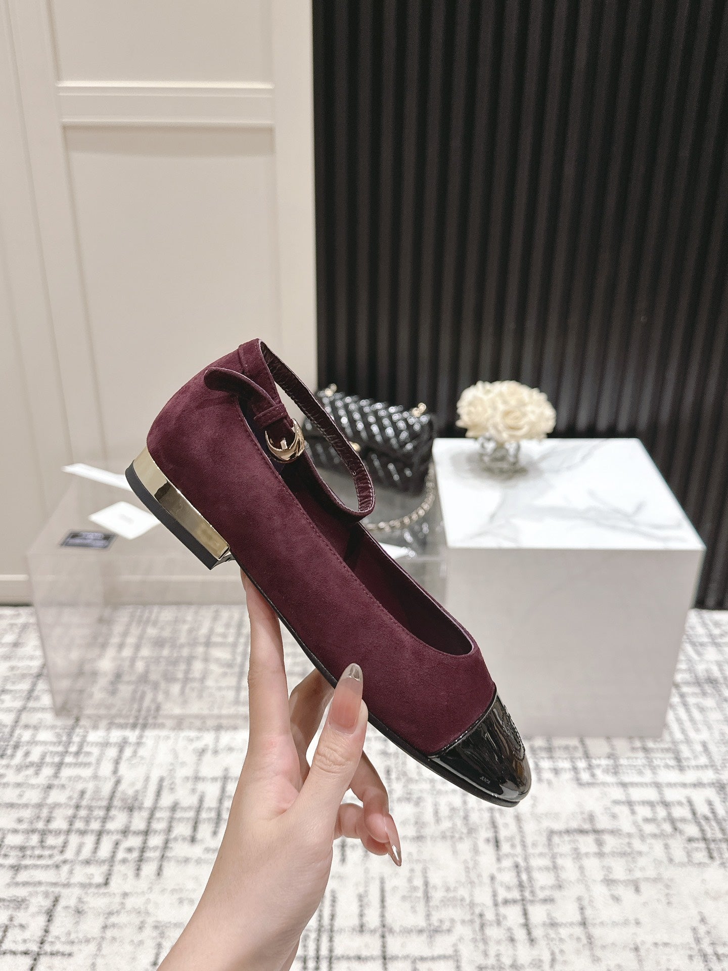 CC Mary Jane Burgundy Suede And Cowhide