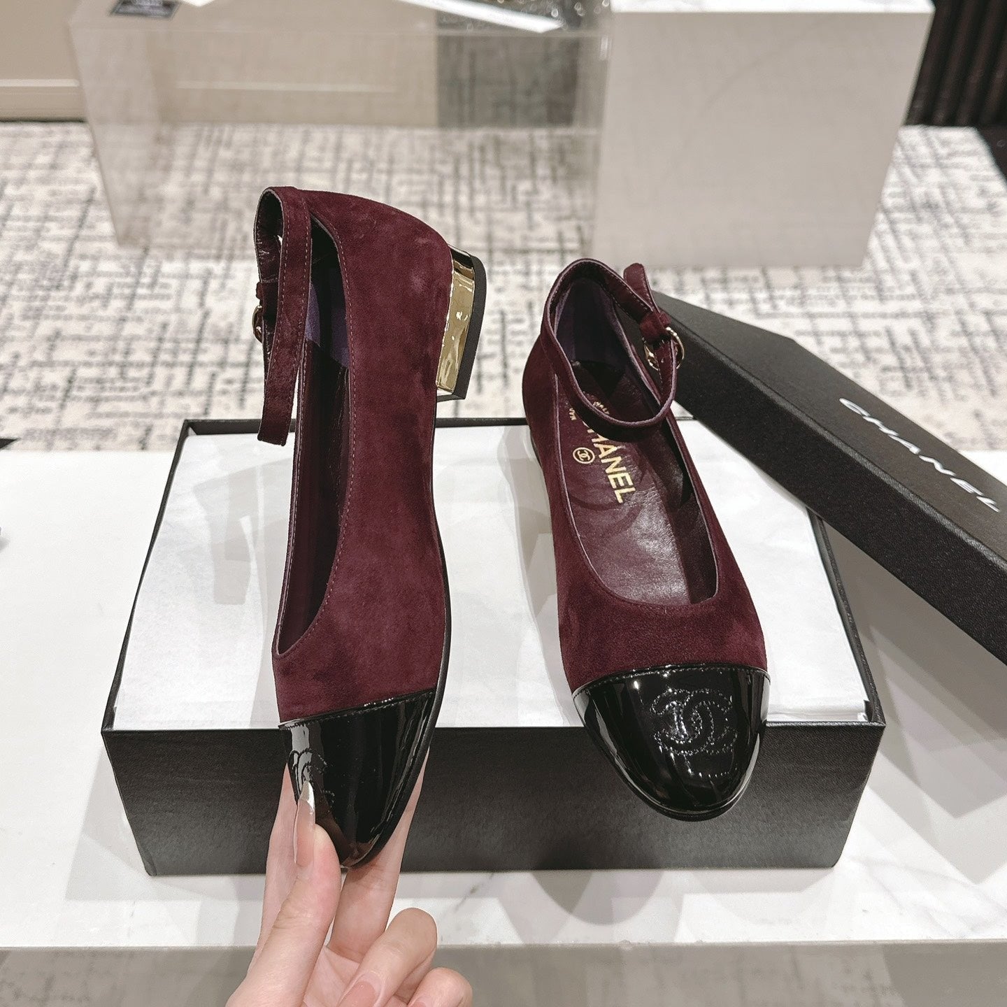 CC Mary Jane Burgundy Suede And Cowhide