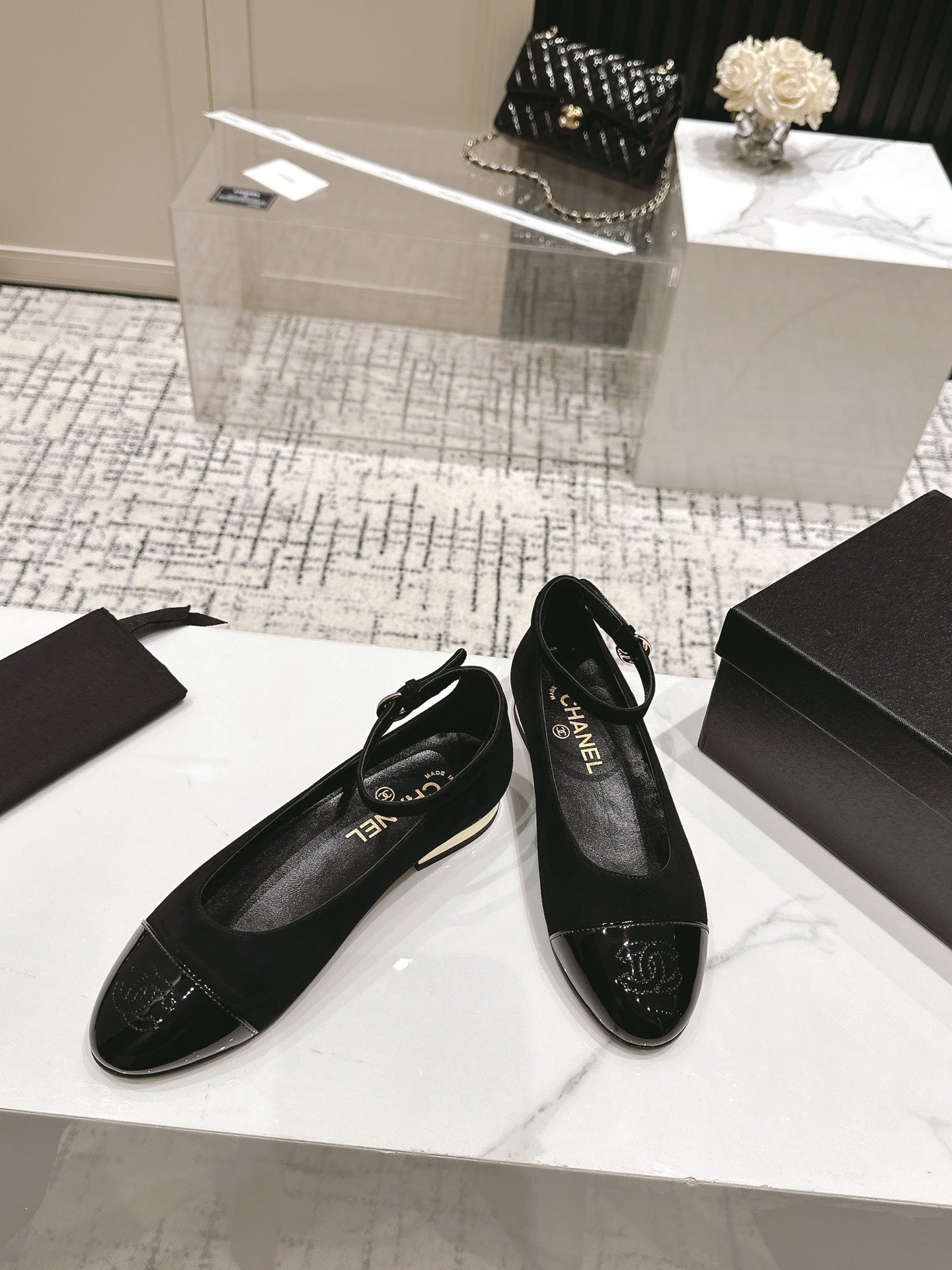 CC Mary Jane Black Suede And Cowhide