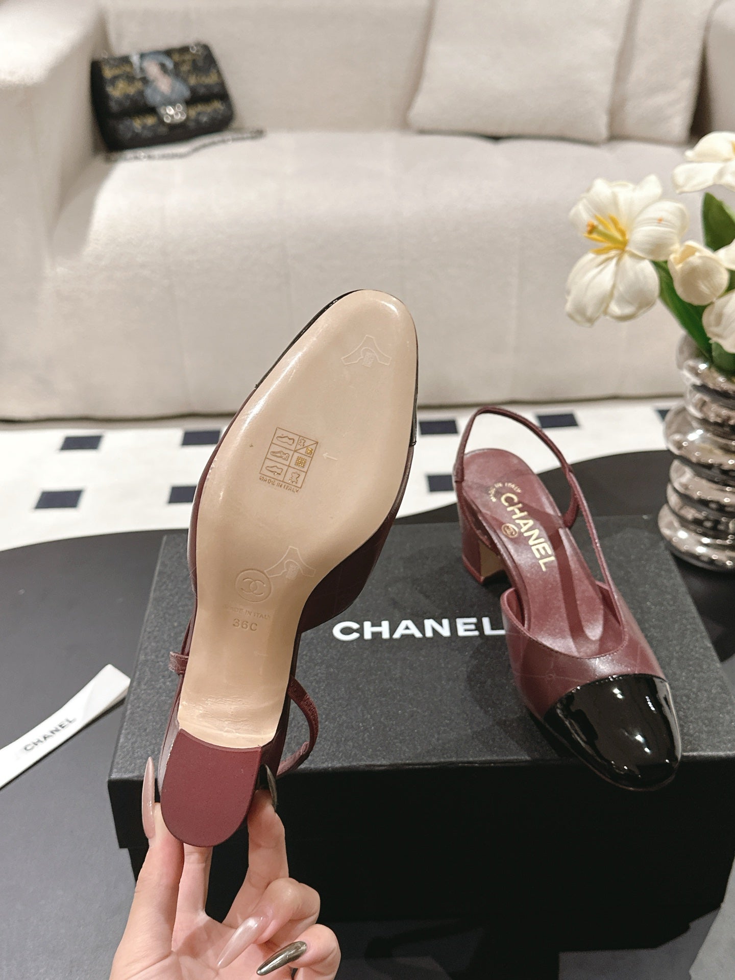 CC 25 Slingback Heel Red Embossed Leather 237496