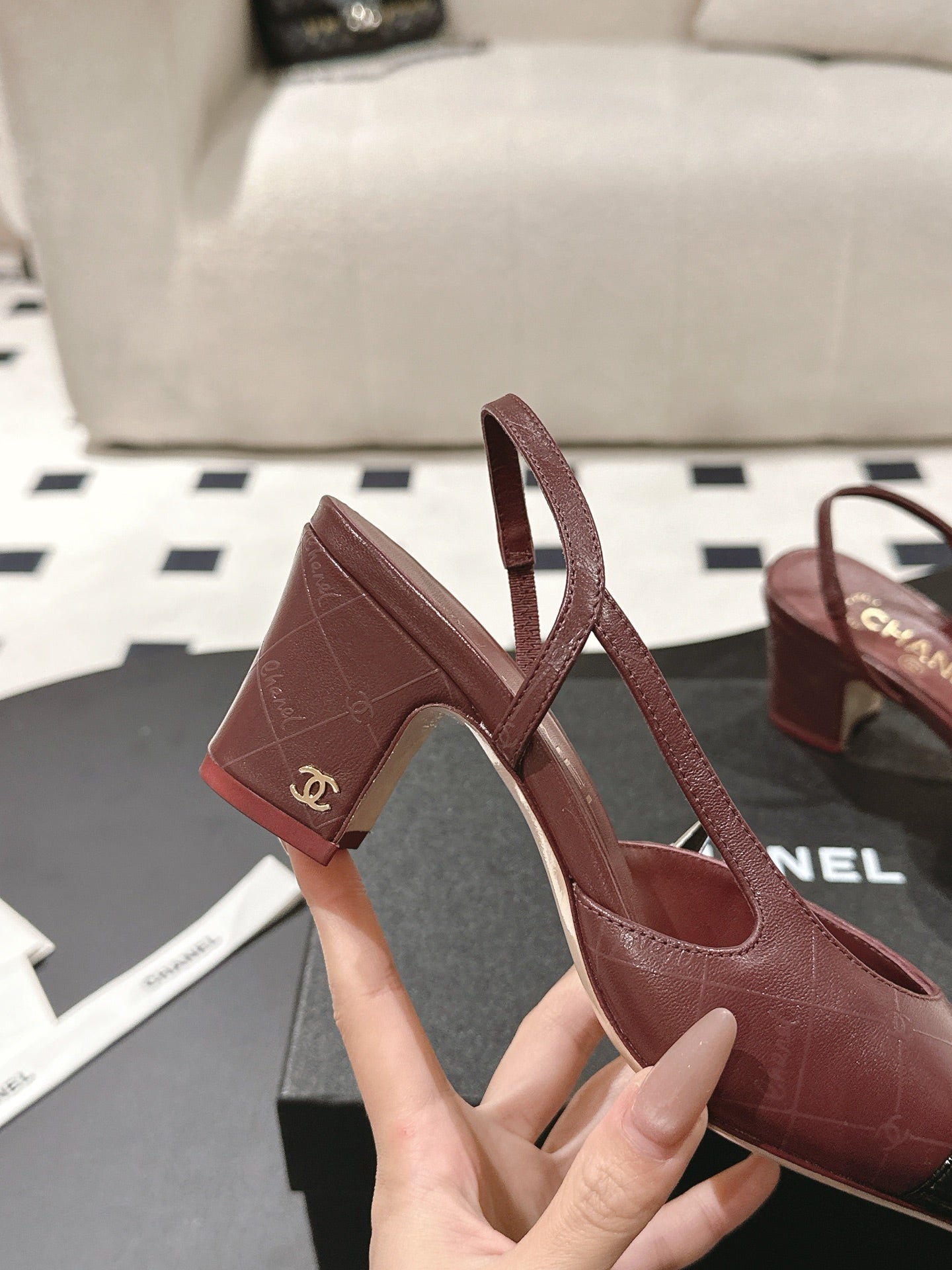 CC 25 Slingback Heel Red Embossed Leather 237496