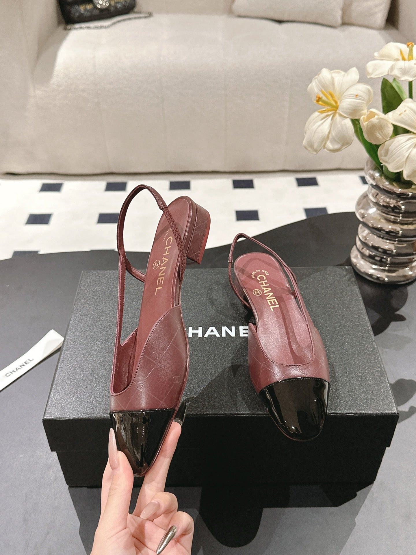 CC 25 Slingback Flats Red Emobossed Leather 237491