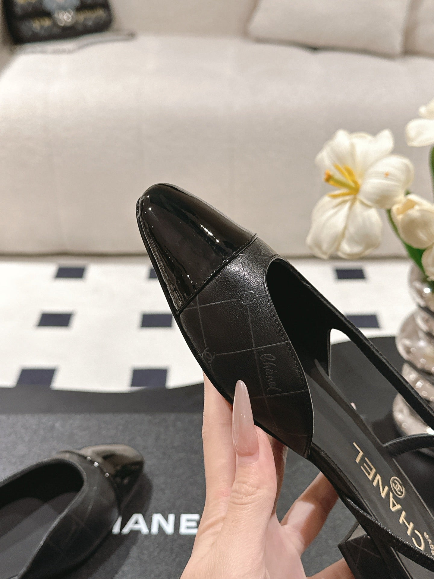 CC 25 Slingback Flats Black Embossed Leather 237492