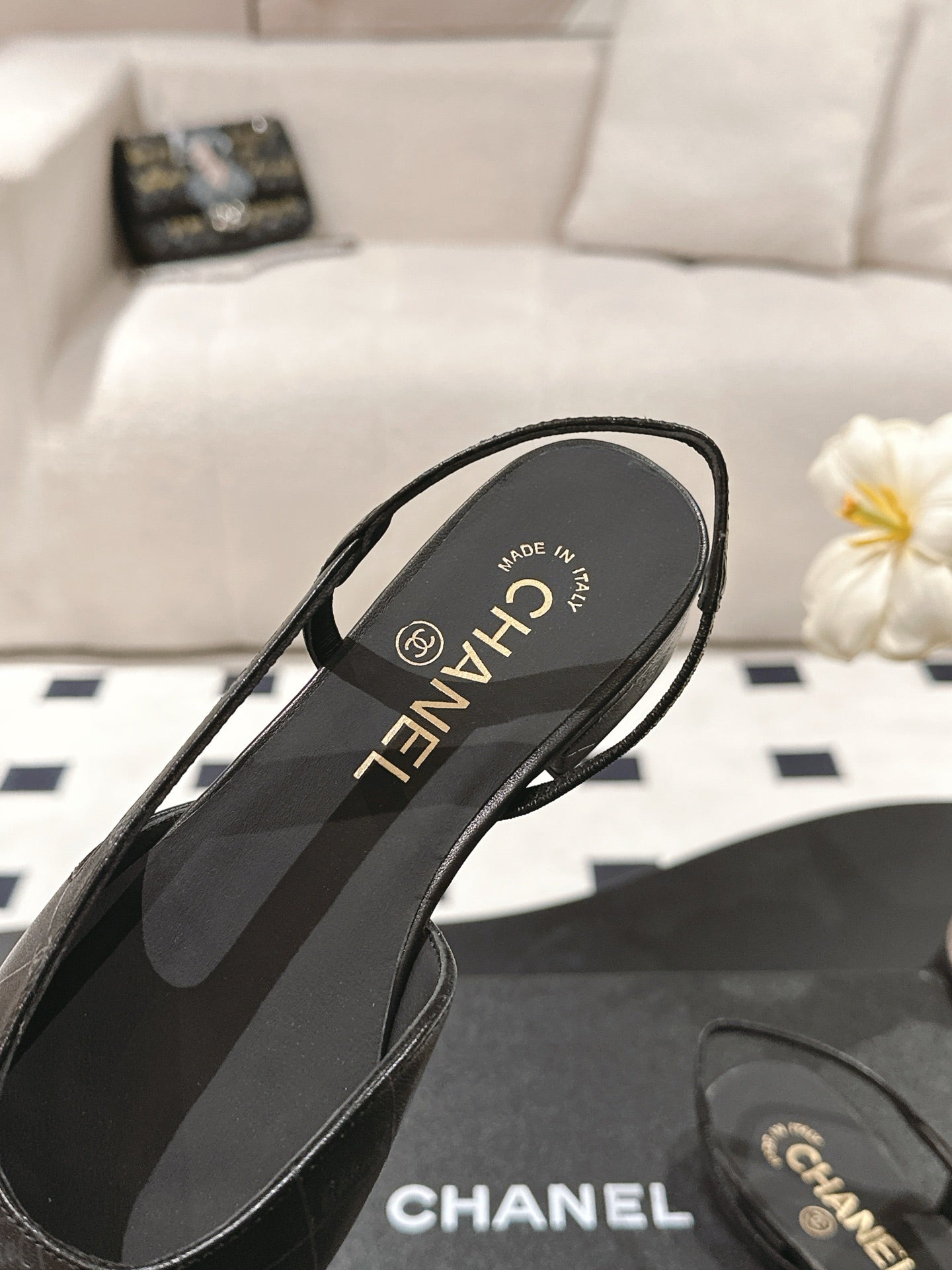 CC 25 Slingback Flats Black Embossed Leather 237492