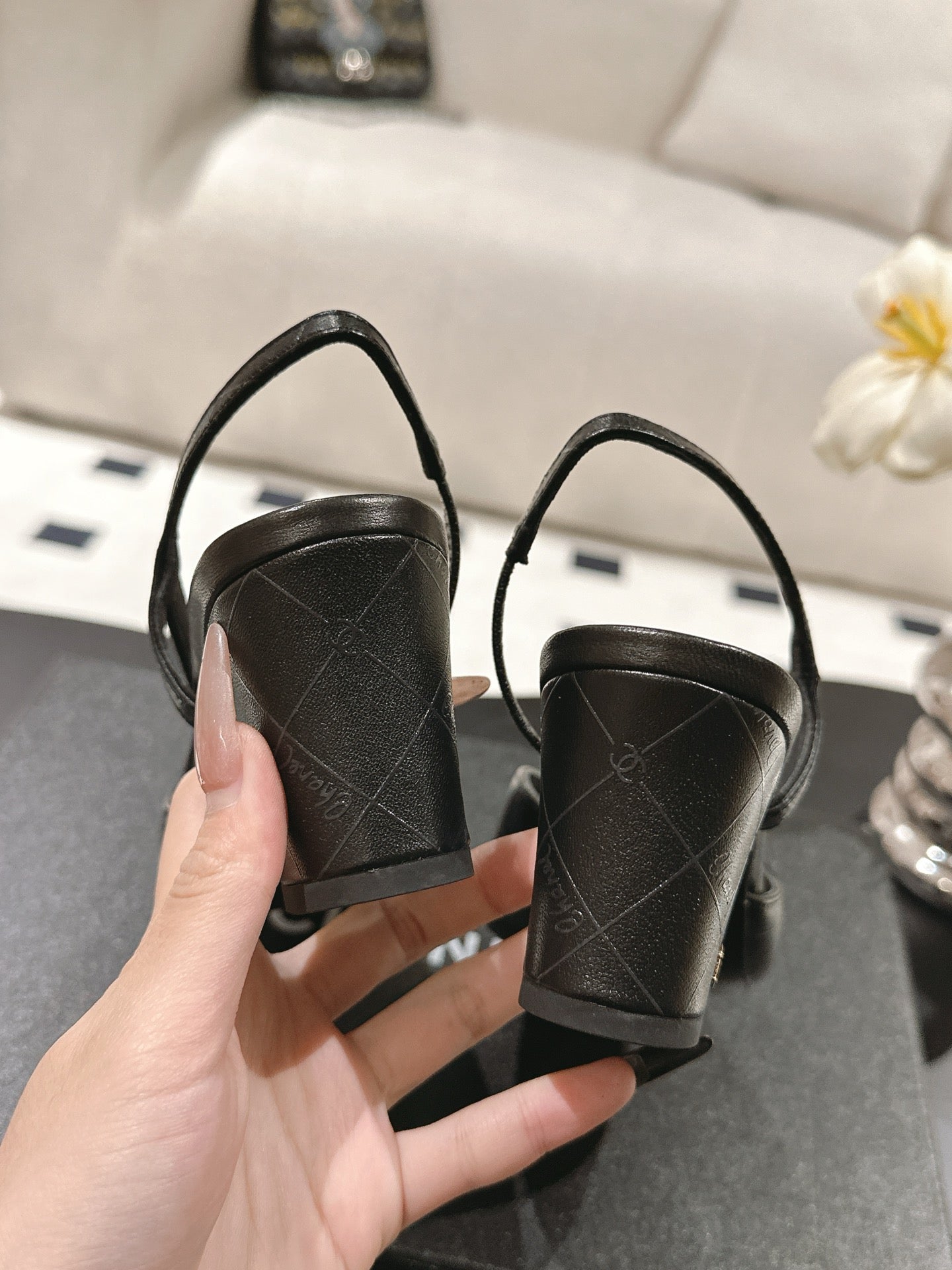 CC 25 Slingback Heel Black Embossed Leather 237494