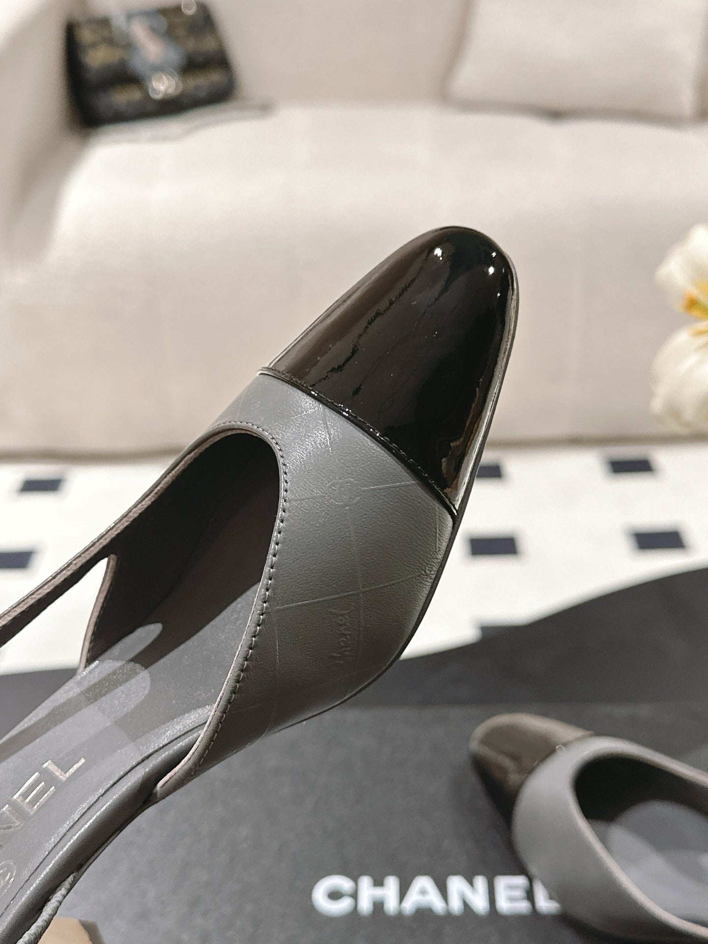 CC 25 Slingback Heel Gray Embossed Leather 237497