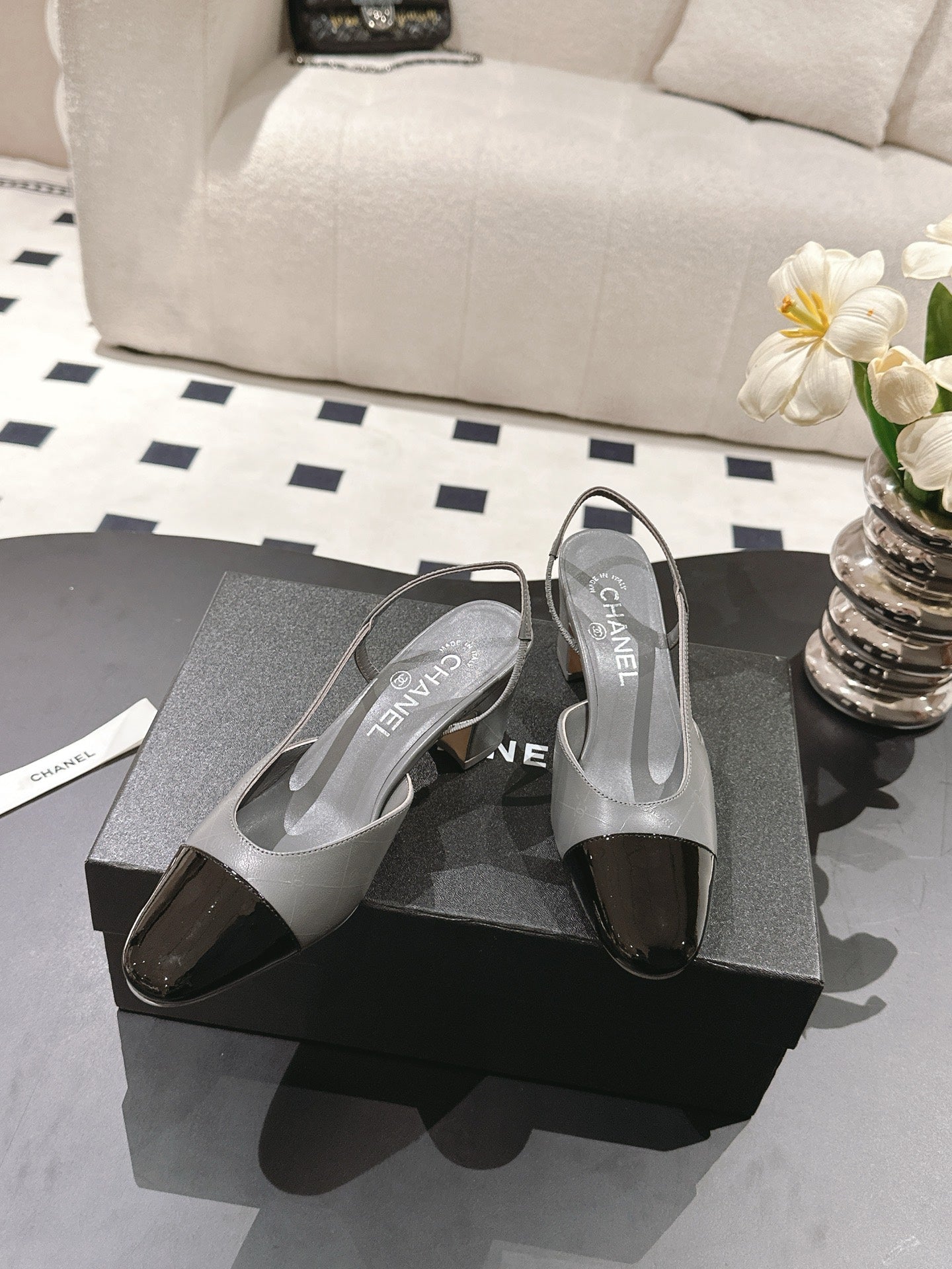 CC 25 Slingback Heel Gray Embossed Leather 237497