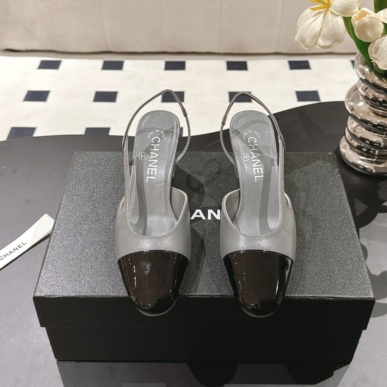 CC 25 Slingback Heel Gray Embossed Leather 237497