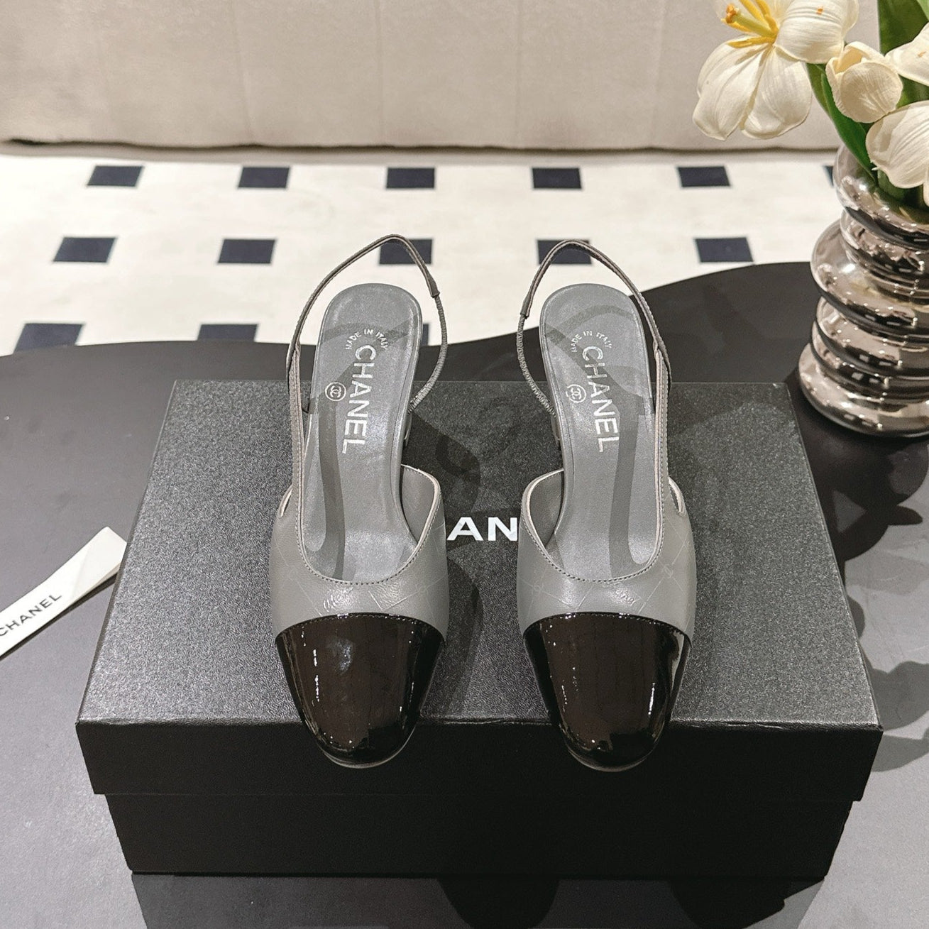 CC 25 Slingback Flats Gray Emobossed  Leather 237497
