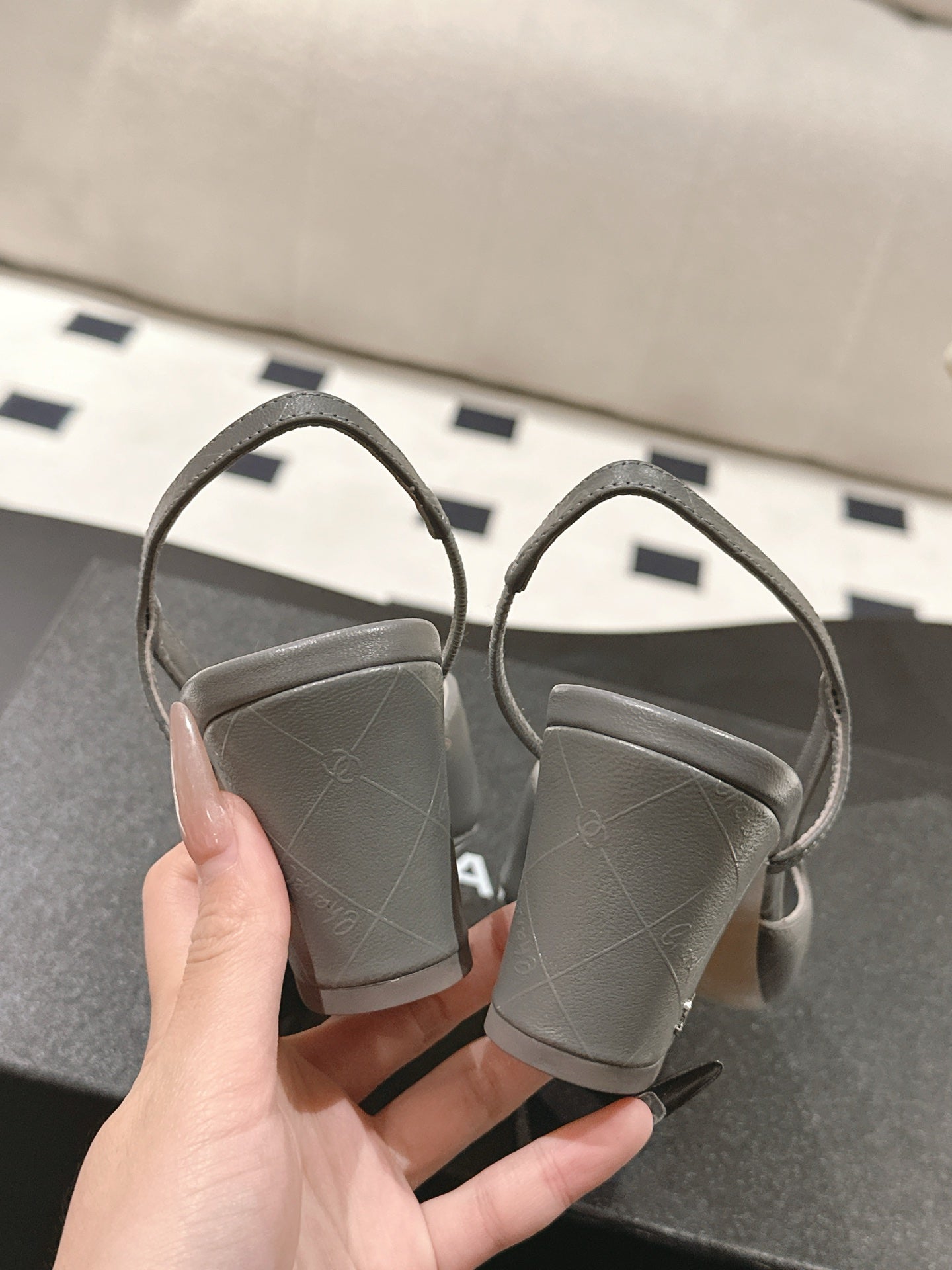 CC 25 Slingback Flats Gray Emobossed  Leather 237497