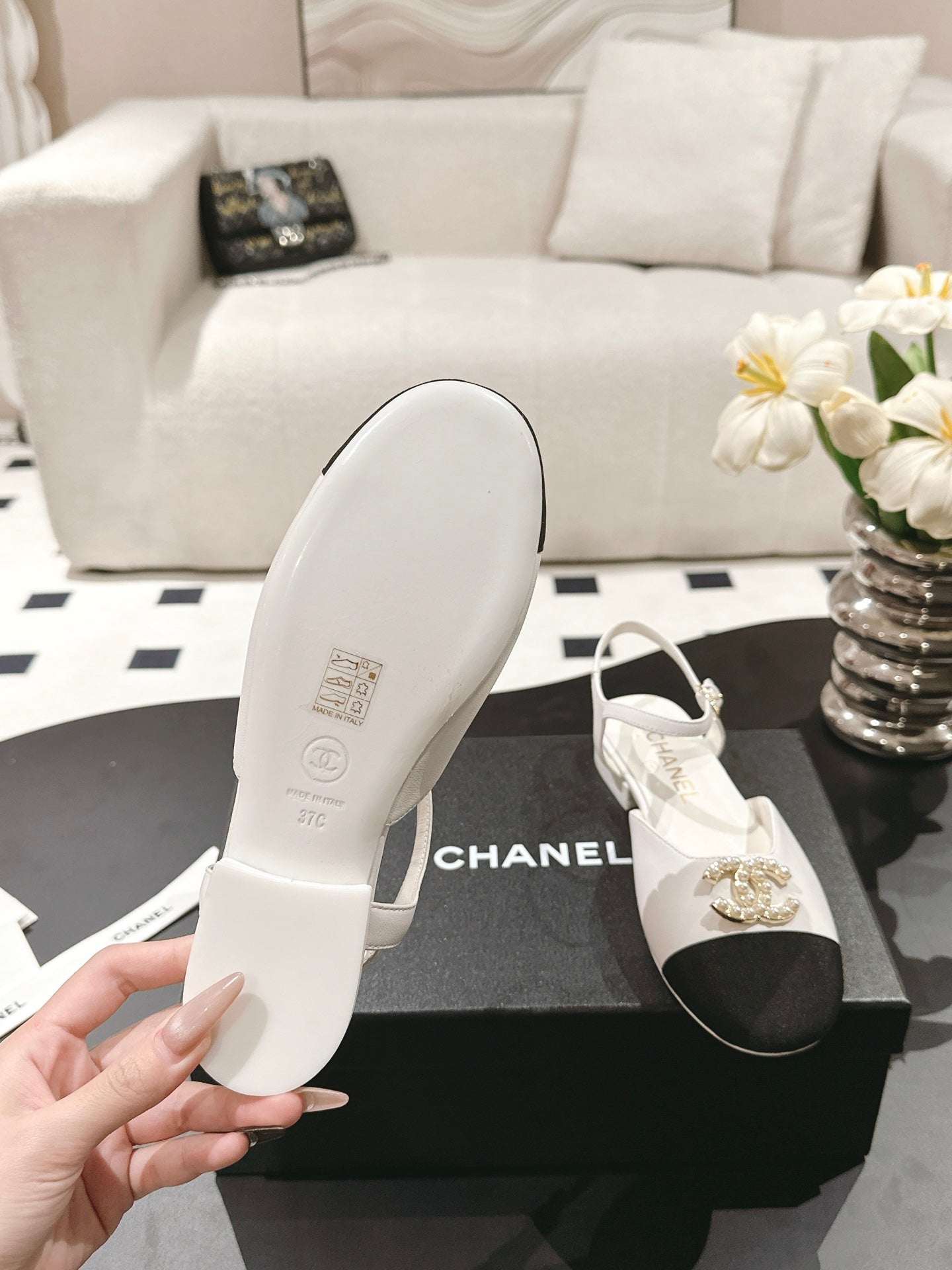 CC Slingback White Sheepskin with Fabric 237512