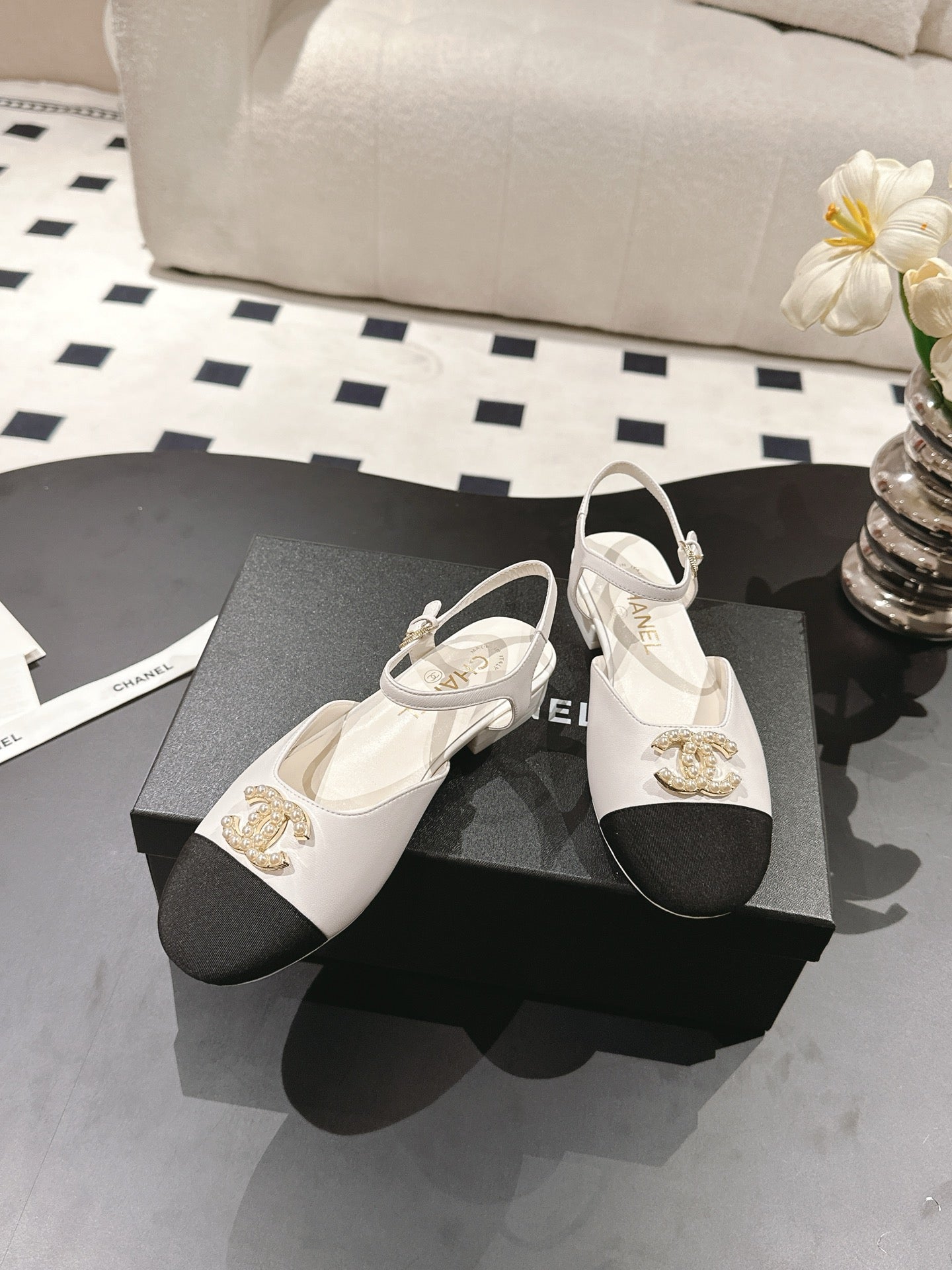 CC Slingback White Sheepskin with Fabric 237512