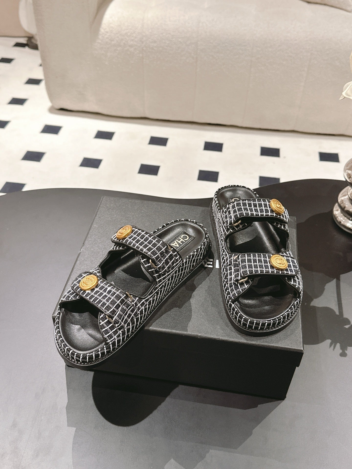 CC 25 Dad Sandal Mule Black mix White Fabric 237576