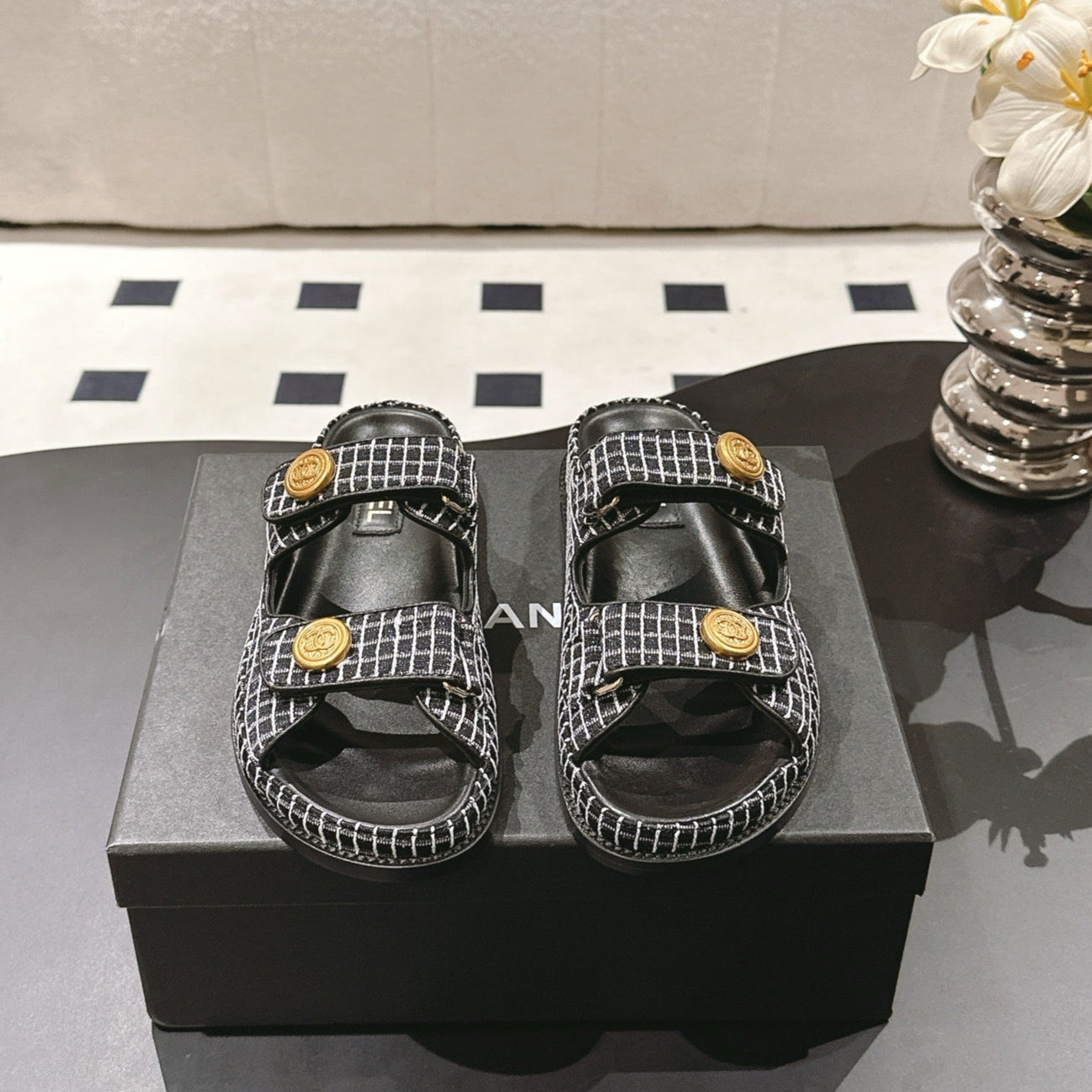 CC 25 Dad Sandal Mule Black mix White Fabric 237576