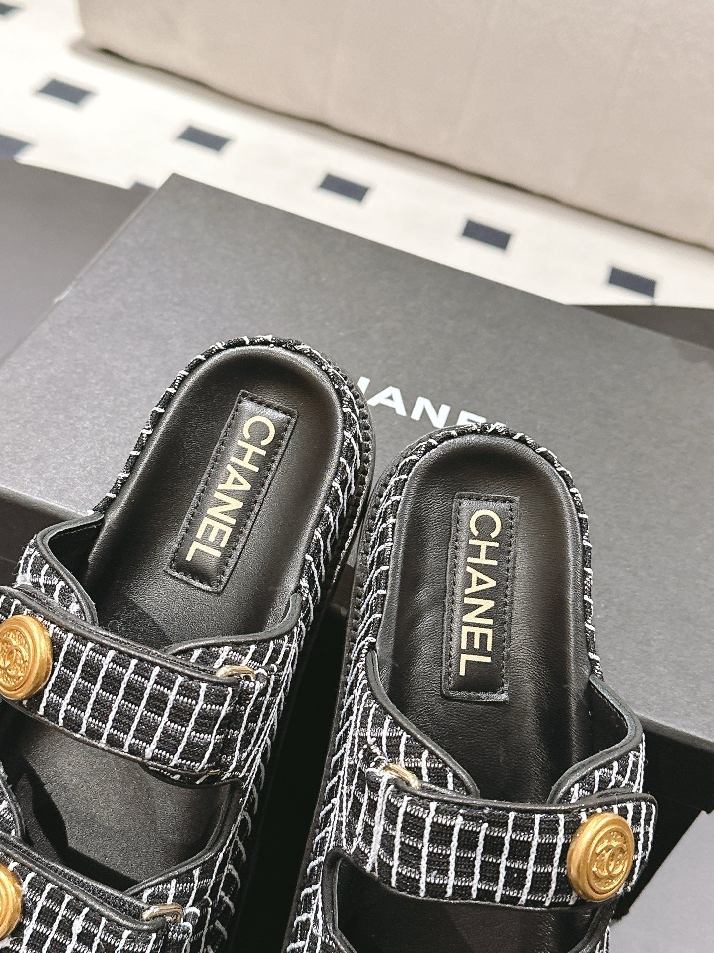 CC 25 Dad Sandal Mule Black mix White Fabric 237576