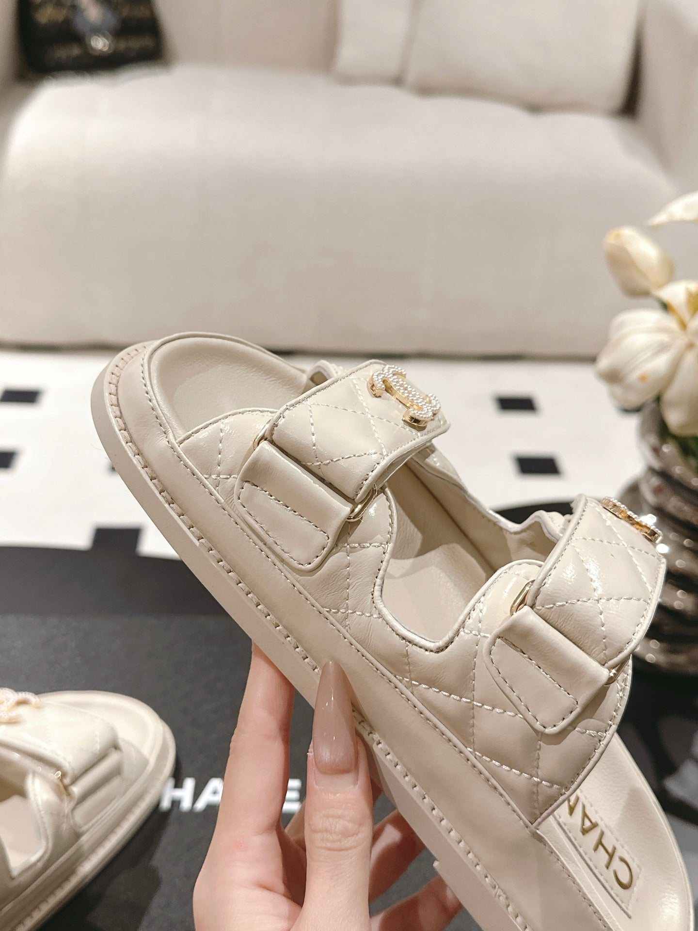 CC 25 Dad Sandal Mule Beige Cream Patent Leather 237577