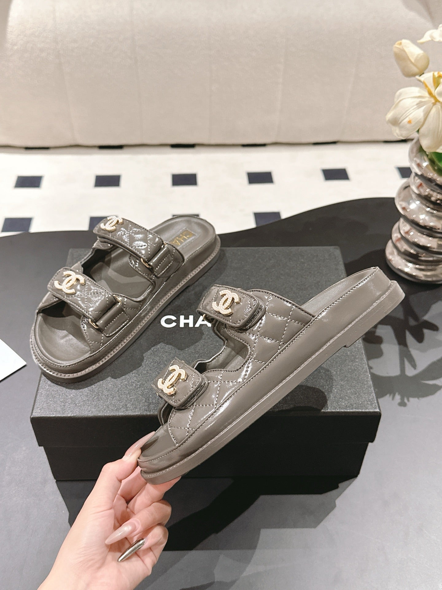 CC 25 Dad Sandal Mule Jet Black Patent Leather 237581