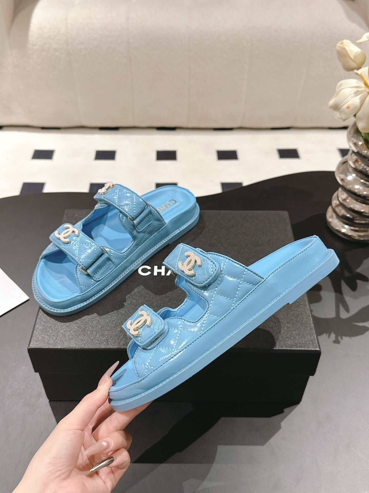 CC 25 Dad Sandal Mule Sky Blue Patent Leather 237583