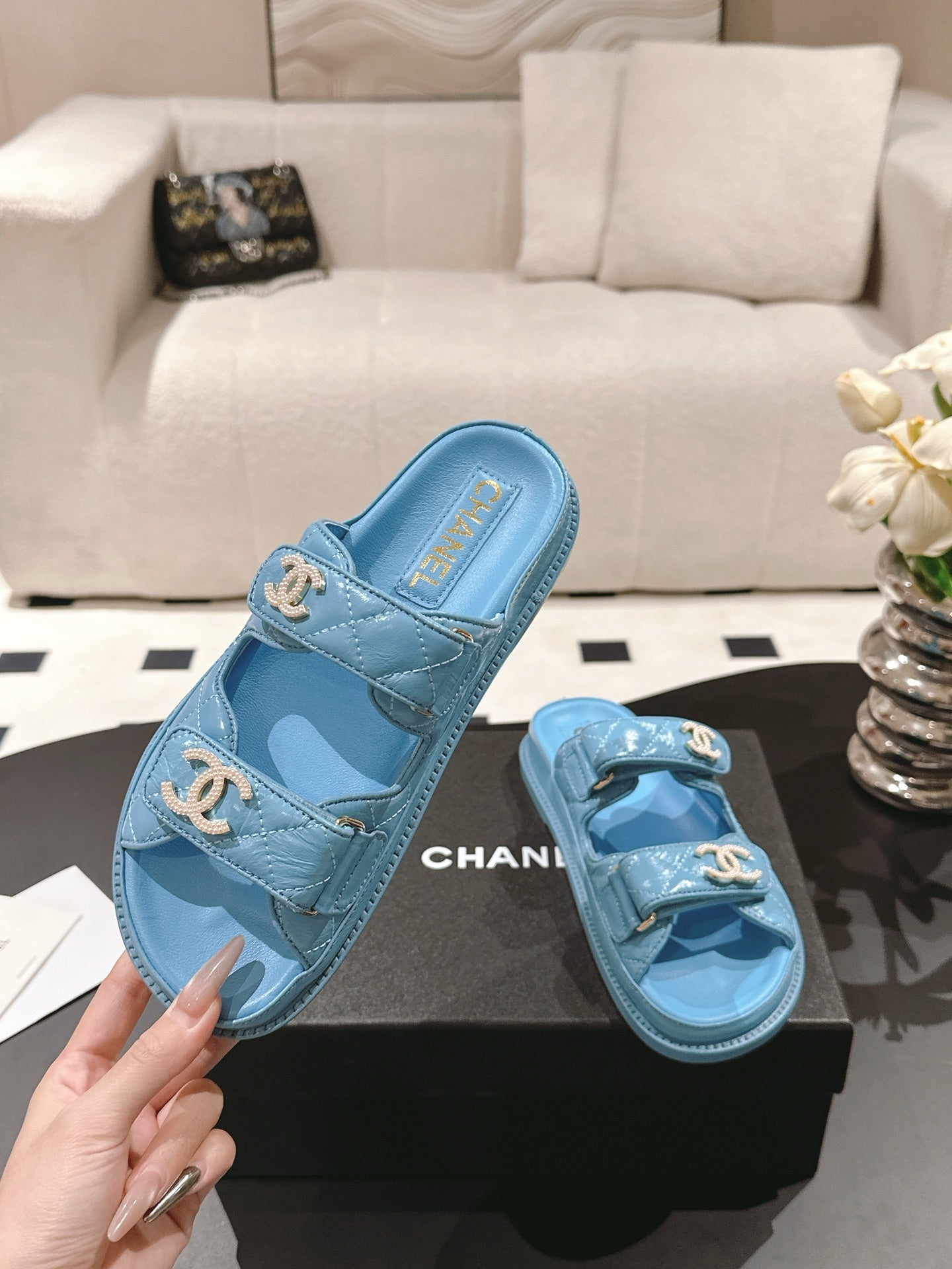 CC 25 Dad Sandal Mule Sky Blue Patent Leather 237583