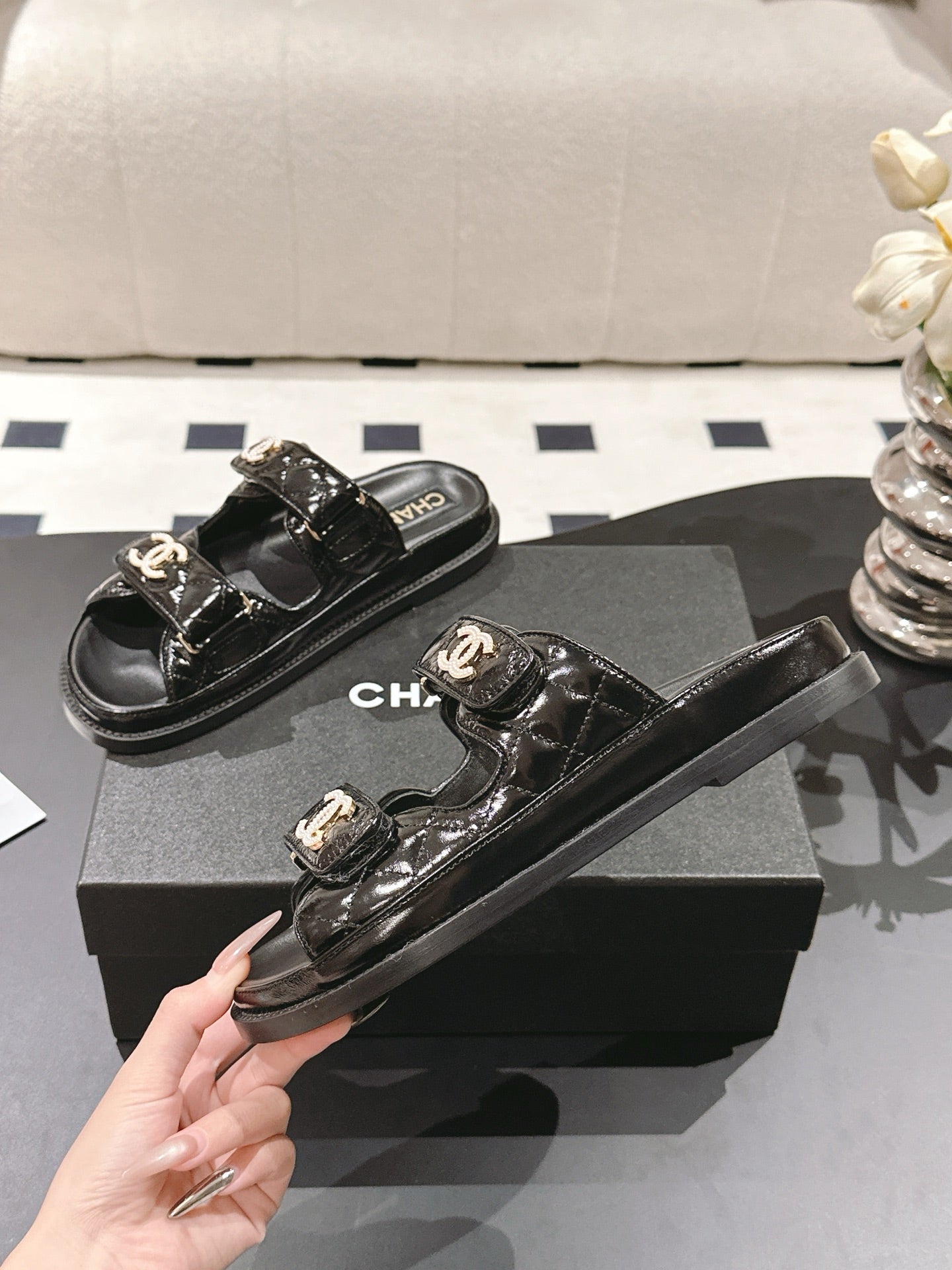 CC 25 Dad Sandal Mules Black Patent Leather 237585