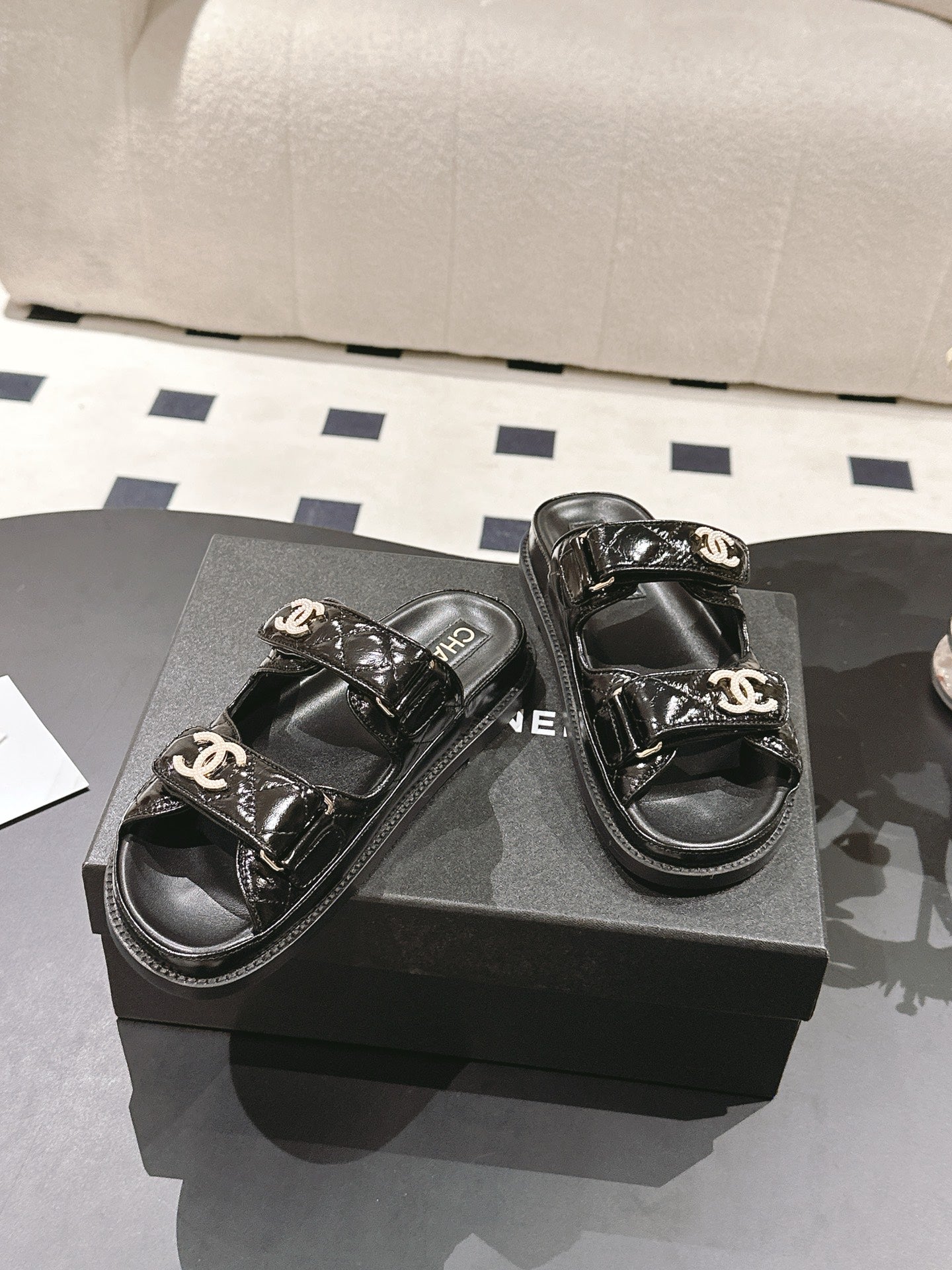 CC 25 Dad Sandal Mules Black Patent Leather 237585