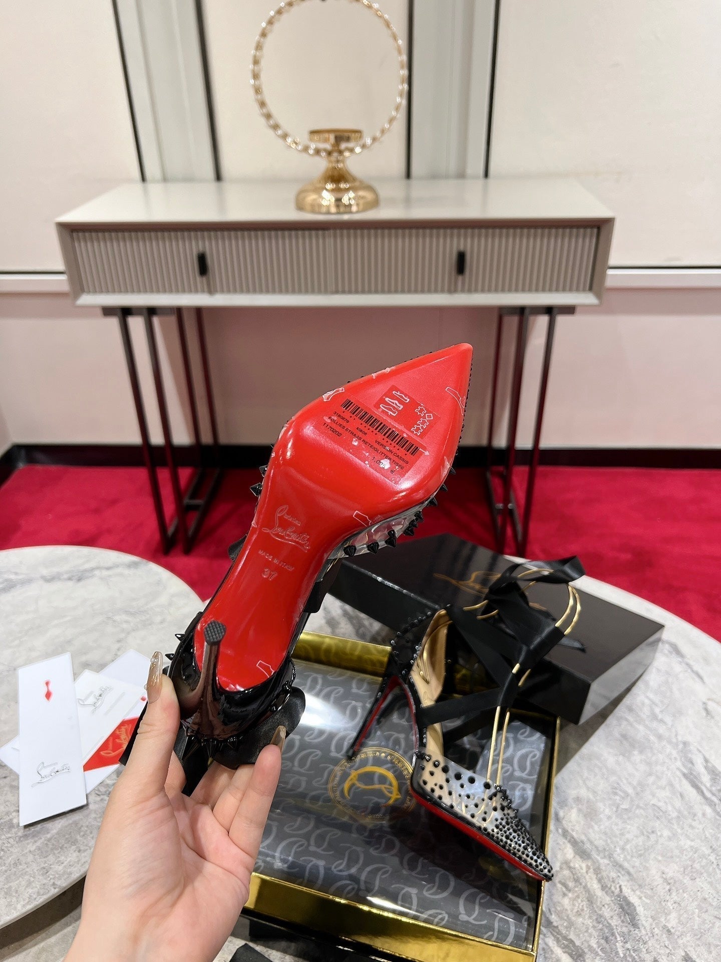 CL Mechante Reine Pumps 100mm Spike Patent PVC Black