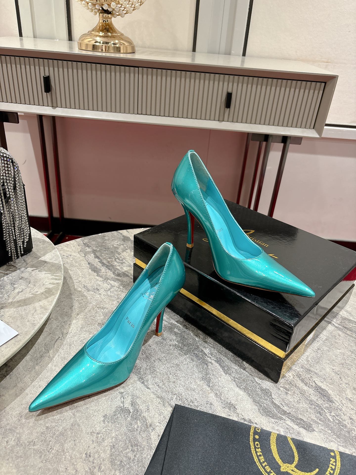 CL Kate Pumps 100mm Blue Shiny Calfskin 345986